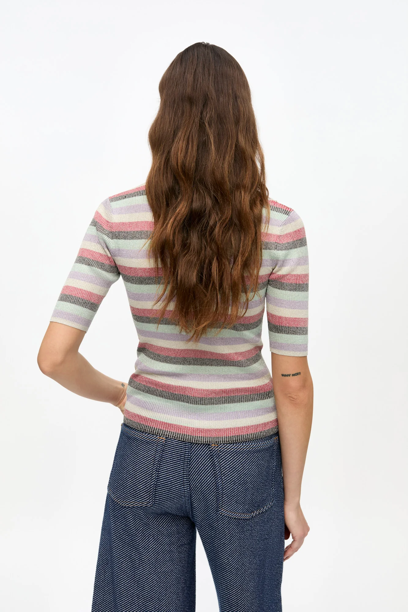 Striped Sparkle Rib Polo T-Shirt | Multicolor - Image 5