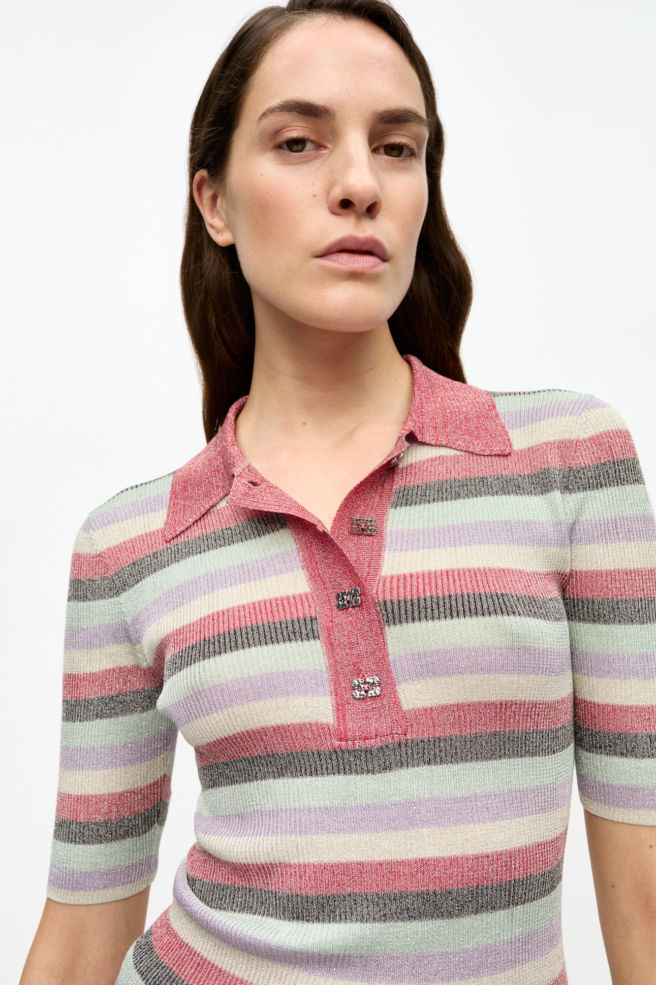 Striped Sparkle Rib Polo T-Shirt | Multicolor - Image 6