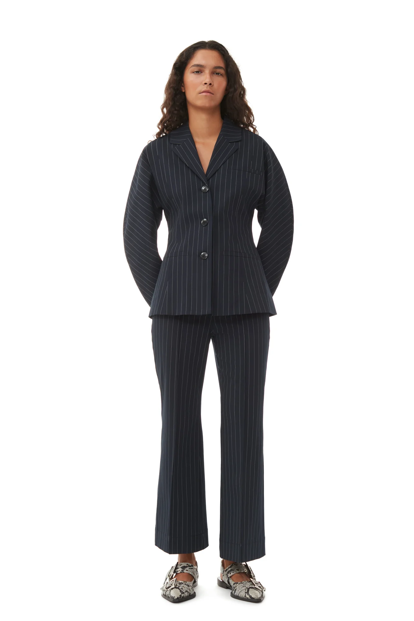 Striped Stretch Cropped Trousers | Sky Captain - Image 3