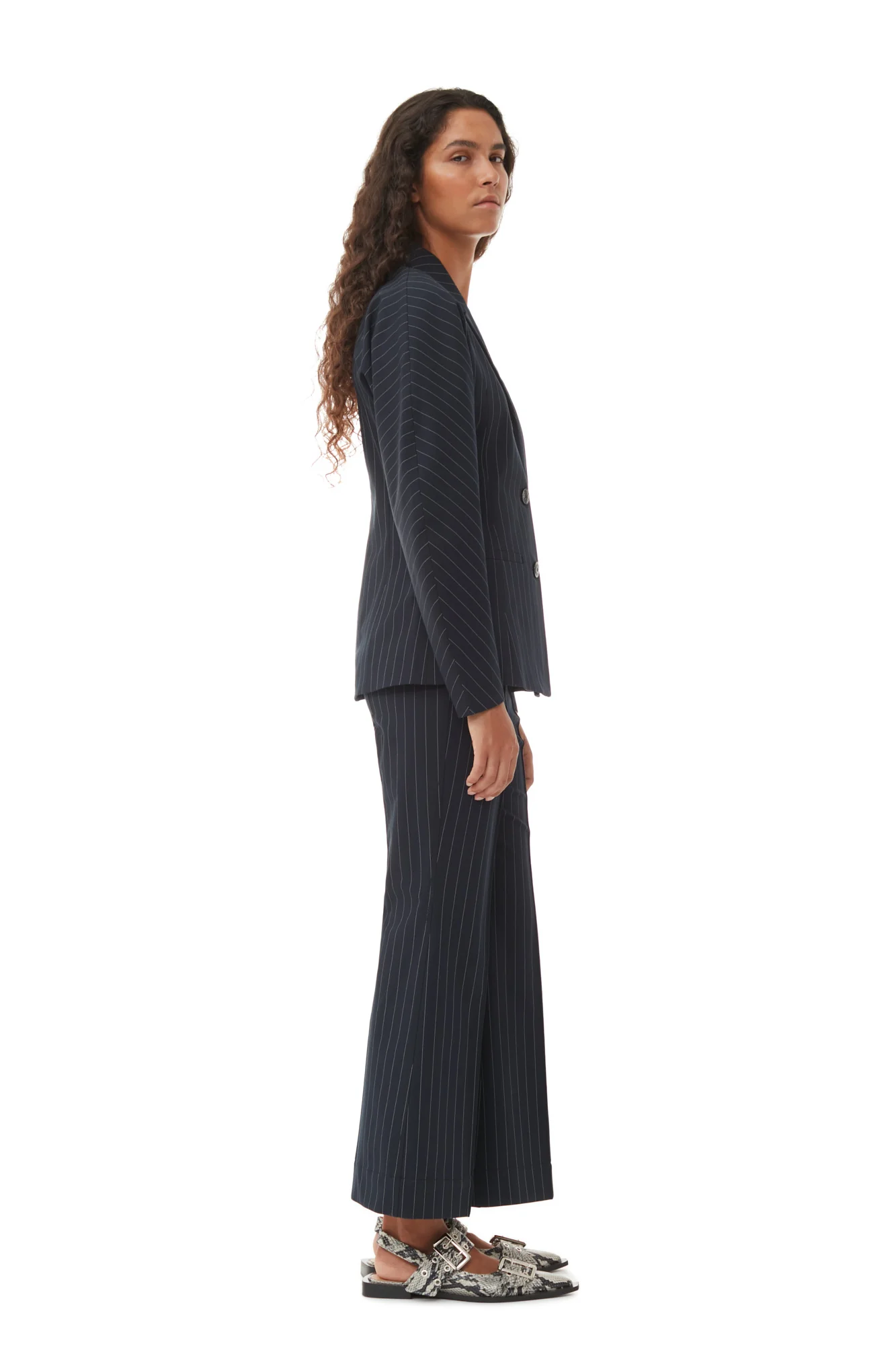 Striped Stretch Cropped Trousers | Sky Captain - Image 4