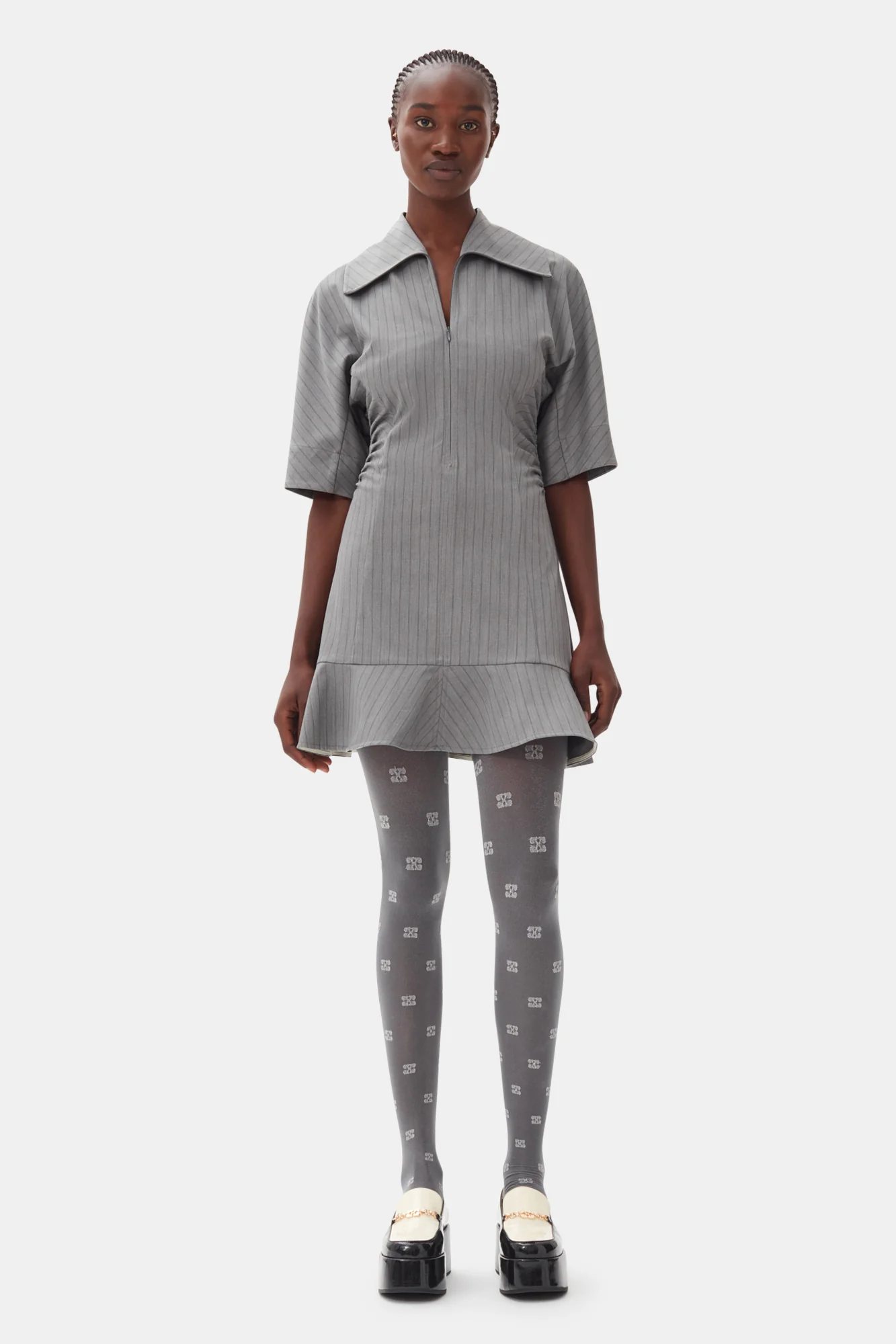 Striped Suiting Mini Dress | Mirage Gray - Image 3