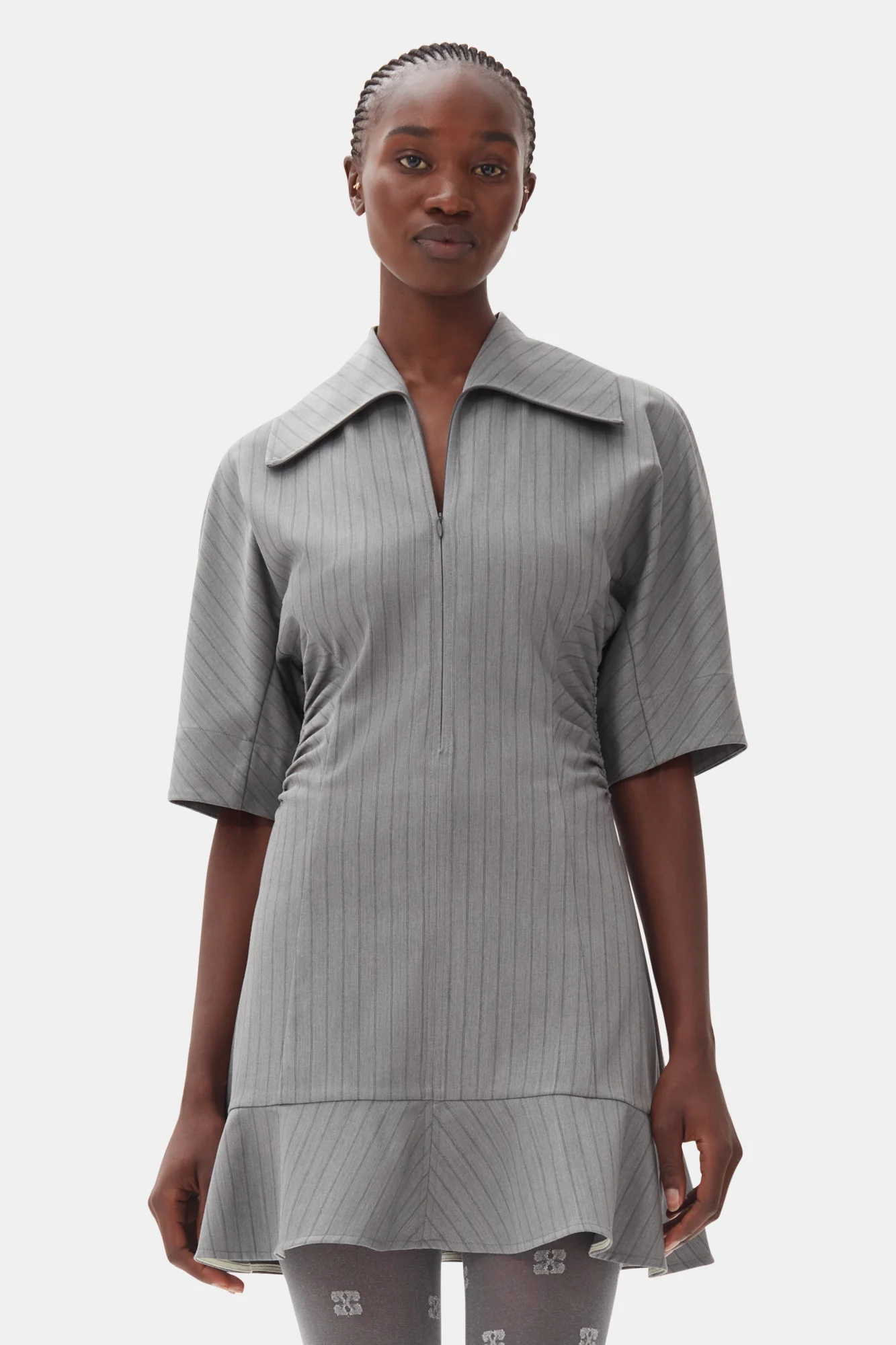 Striped Suiting Mini Dress | Mirage Gray - Image 4
