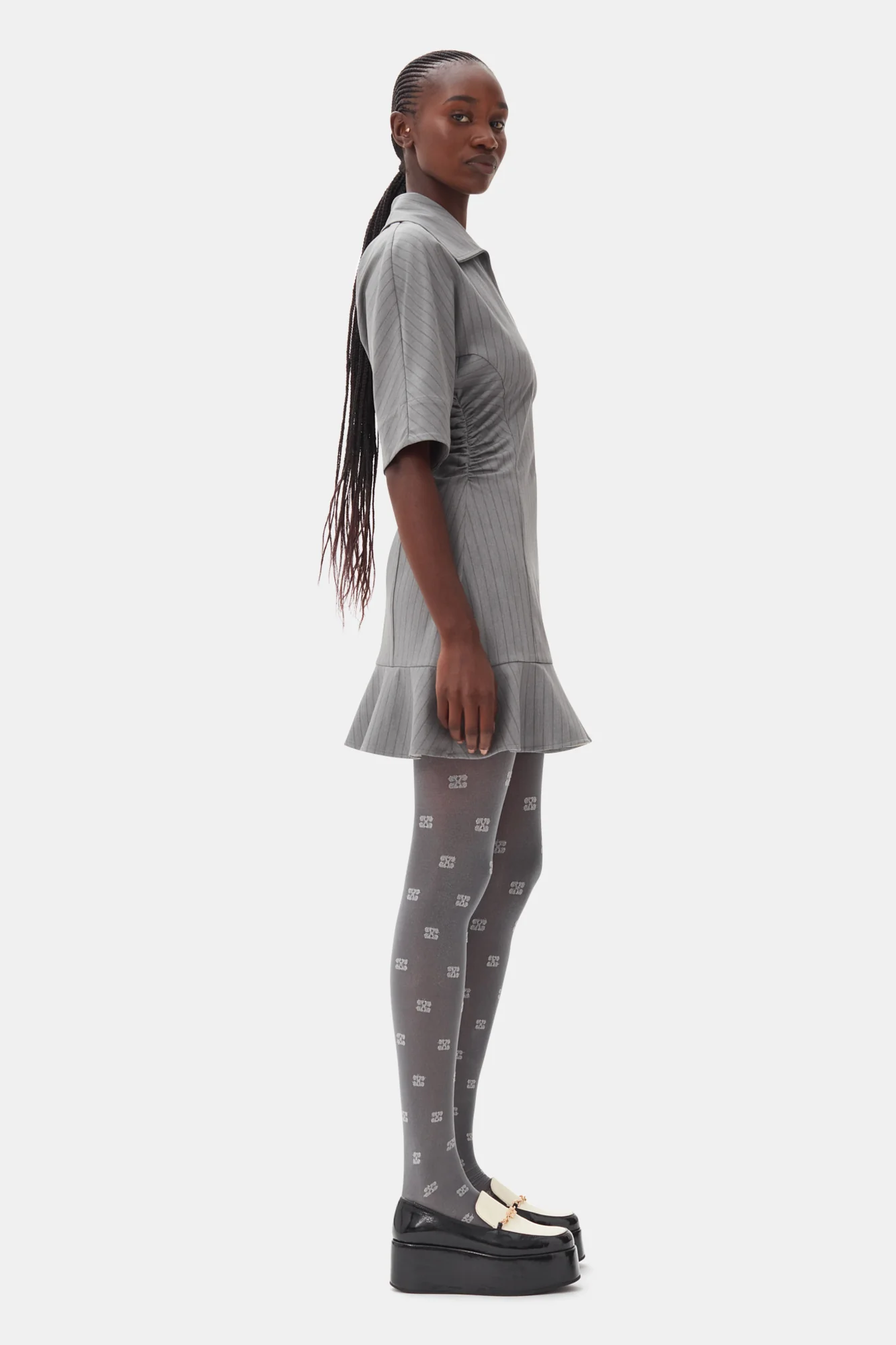 Striped Suiting Mini Dress | Mirage Gray - Image 5