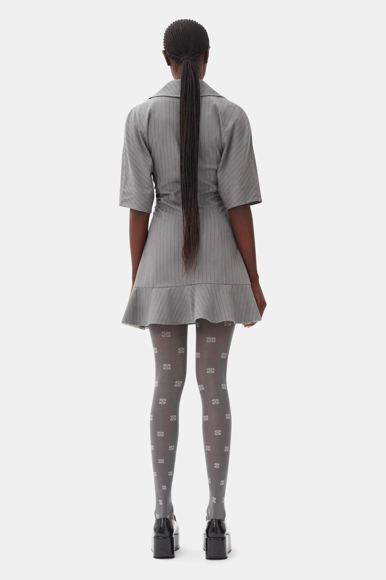 Striped Suiting Mini Dress | Mirage Gray - Image 6