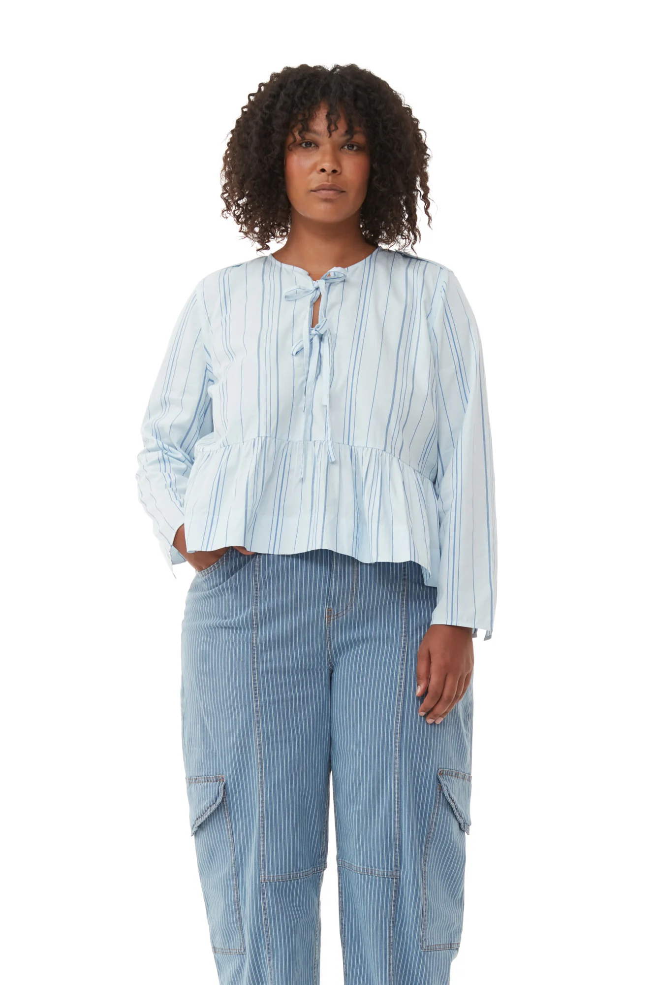 Striped Twill Peplum Blouse | Heather - Image 10
