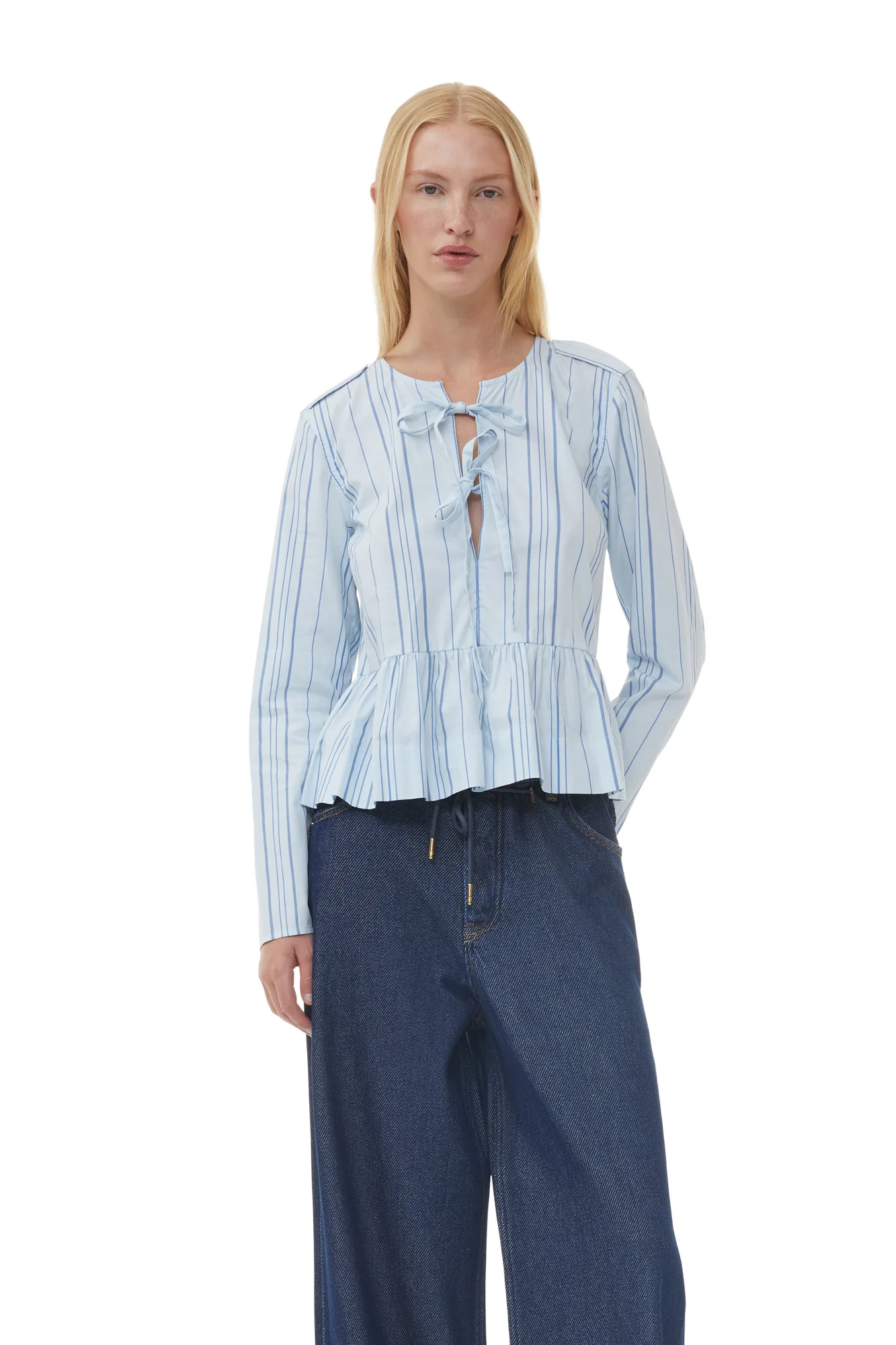 Striped Twill Peplum Blouse | Heather - Image 3