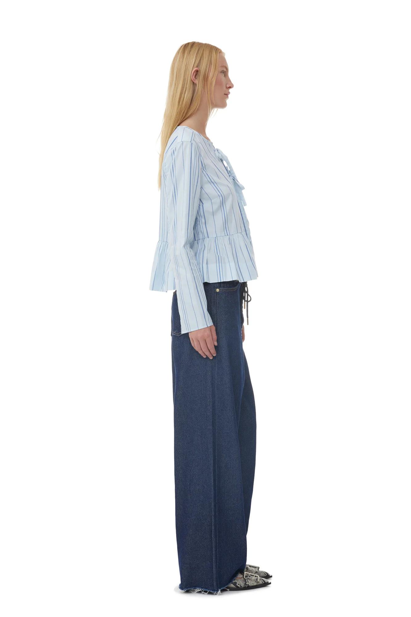 Striped Twill Peplum Blouse | Heather - Image 5