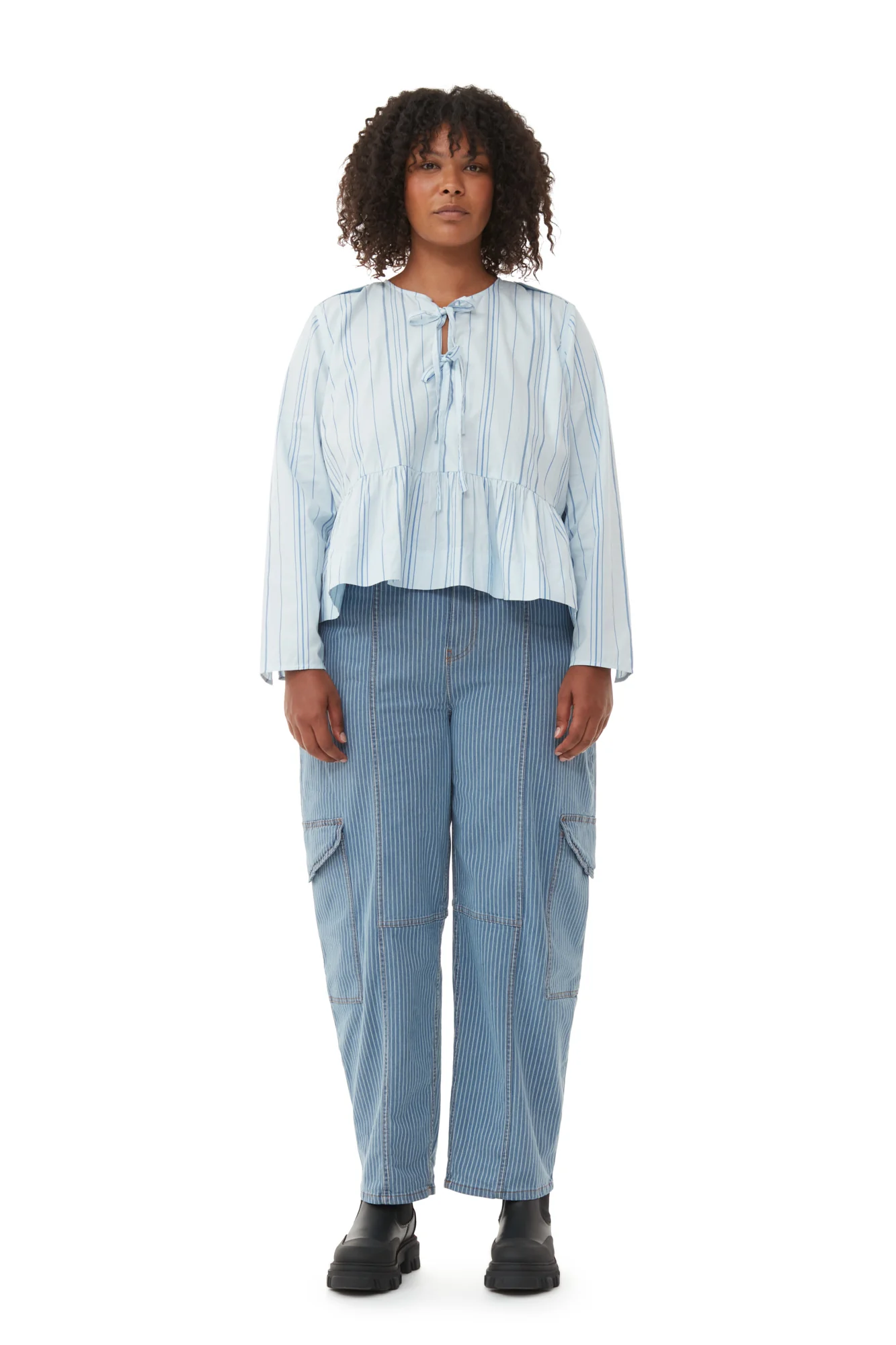 Striped Twill Peplum Blouse | Heather - Image 7