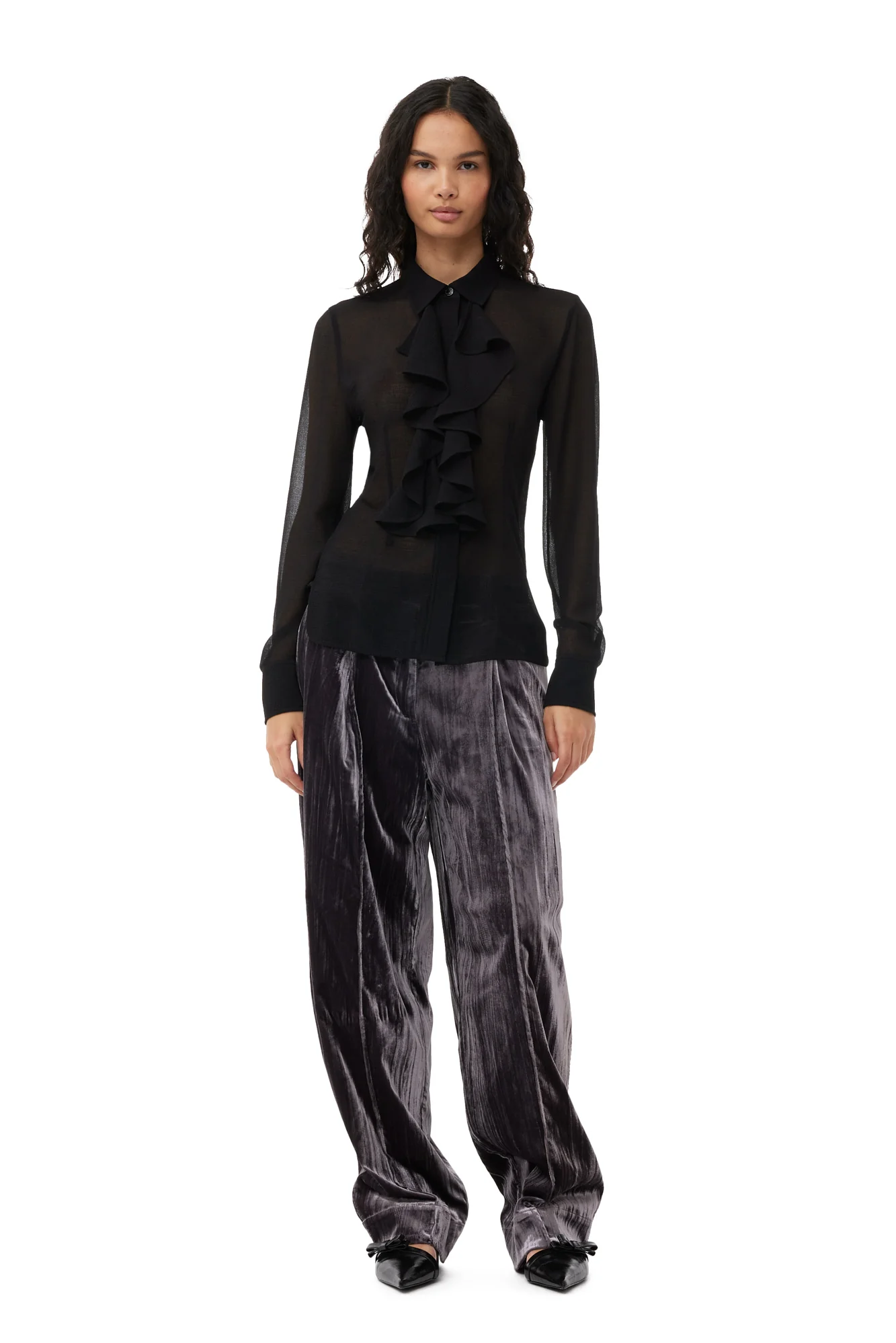 Striped Velvet Relaxed Pleated Trousers | Phantom - Image 3