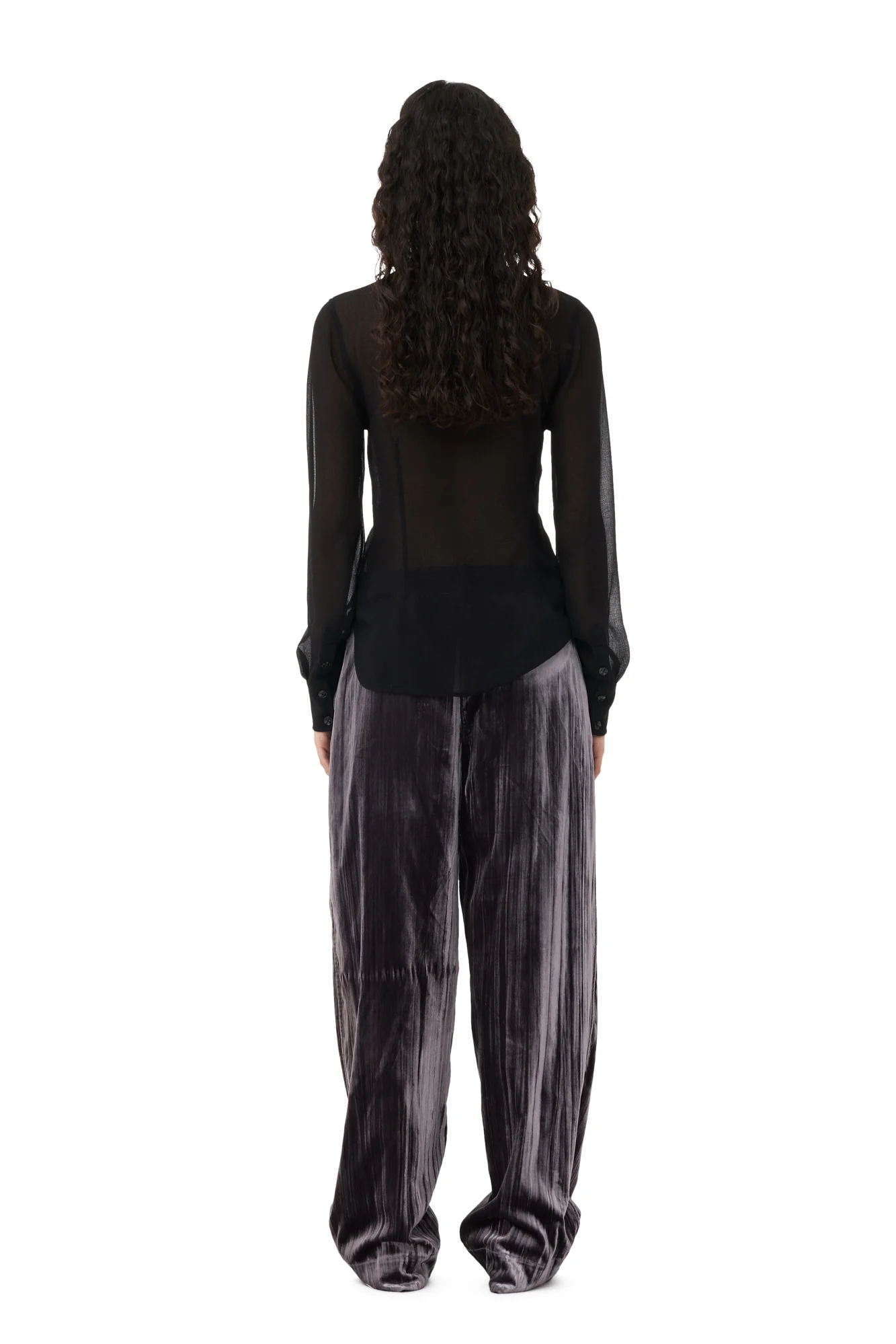 Striped Velvet Relaxed Pleated Trousers | Phantom - Image 4