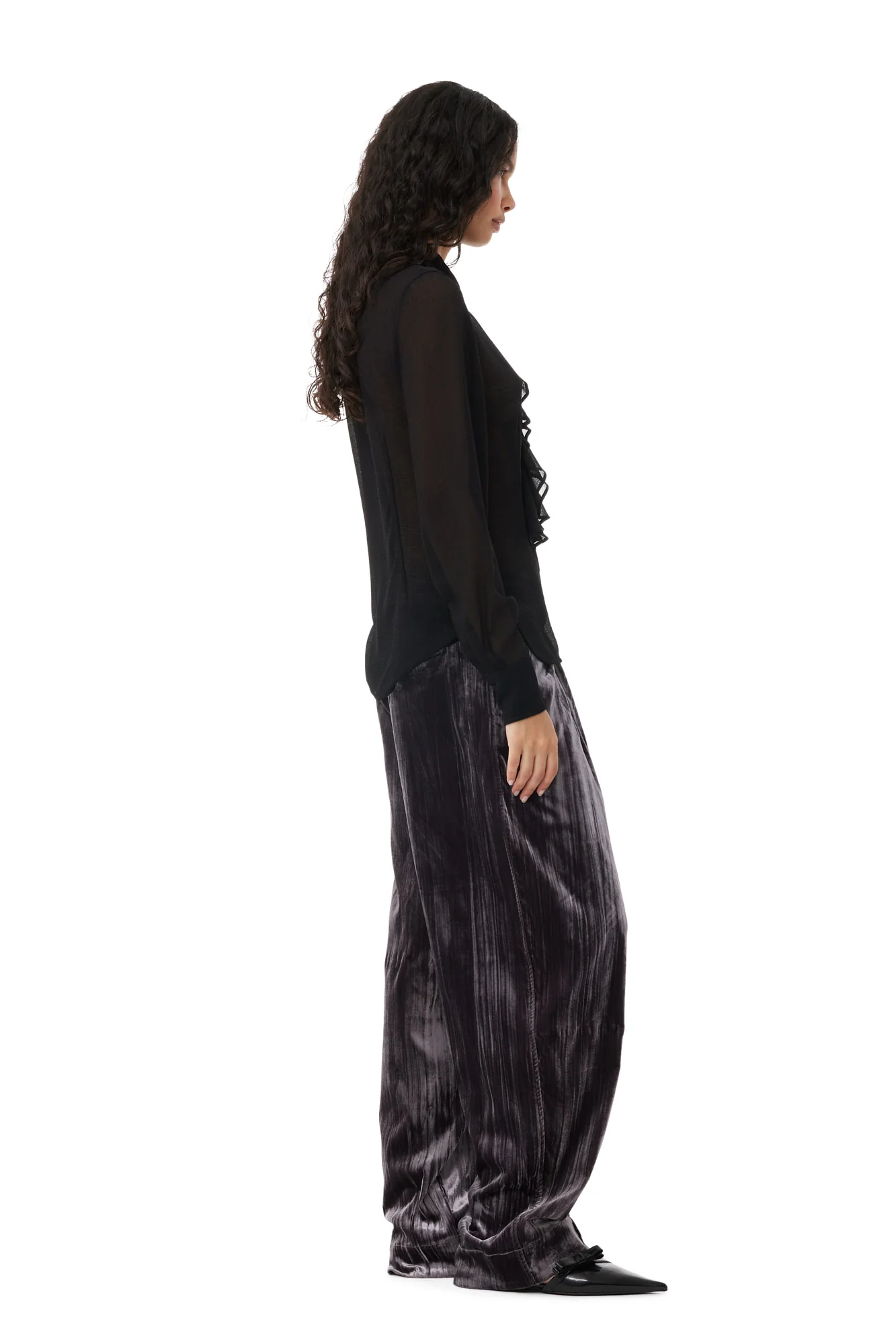 Striped Velvet Relaxed Pleated Trousers | Phantom - Image 5