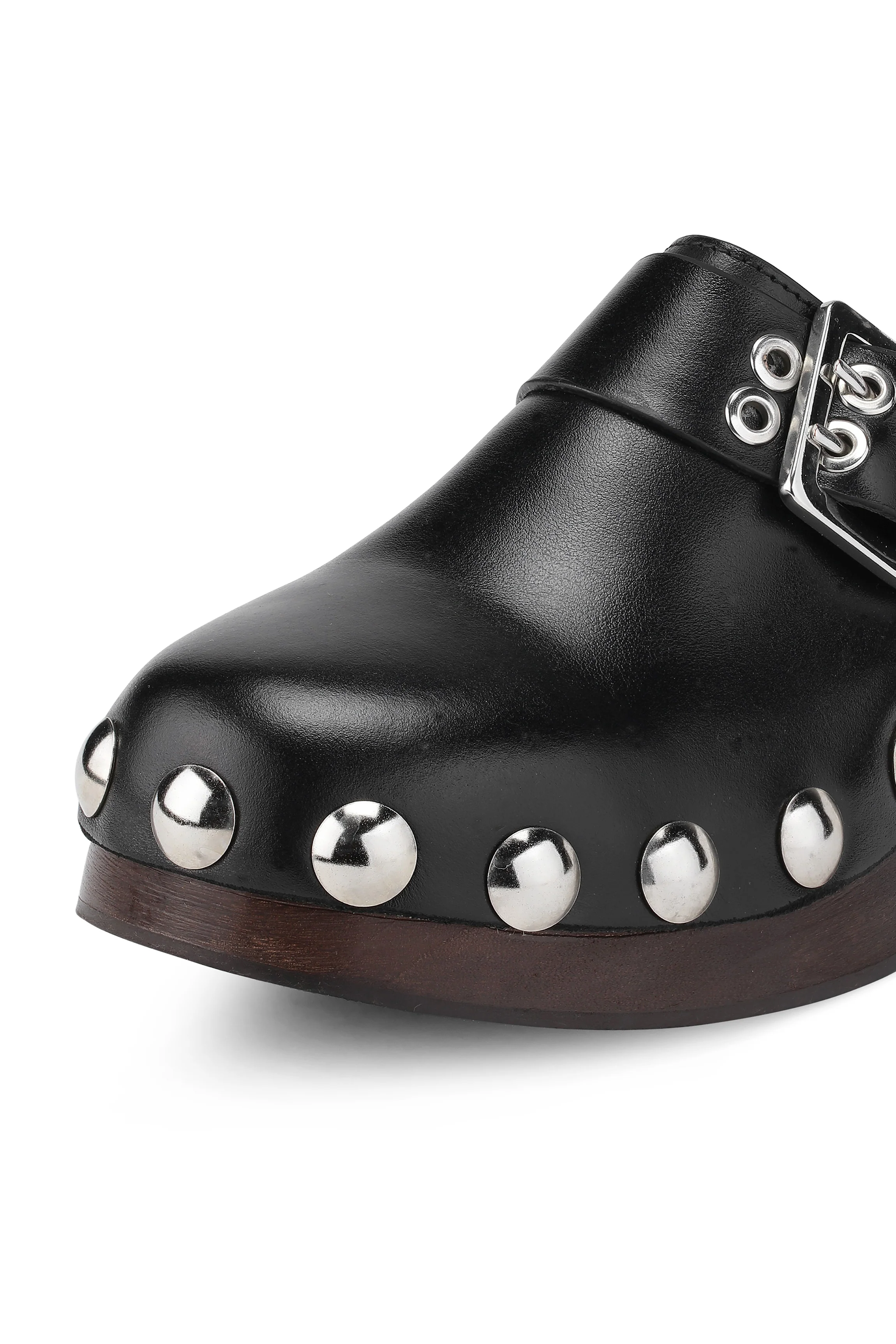 Studded Leather Clogs | Black - Image 3