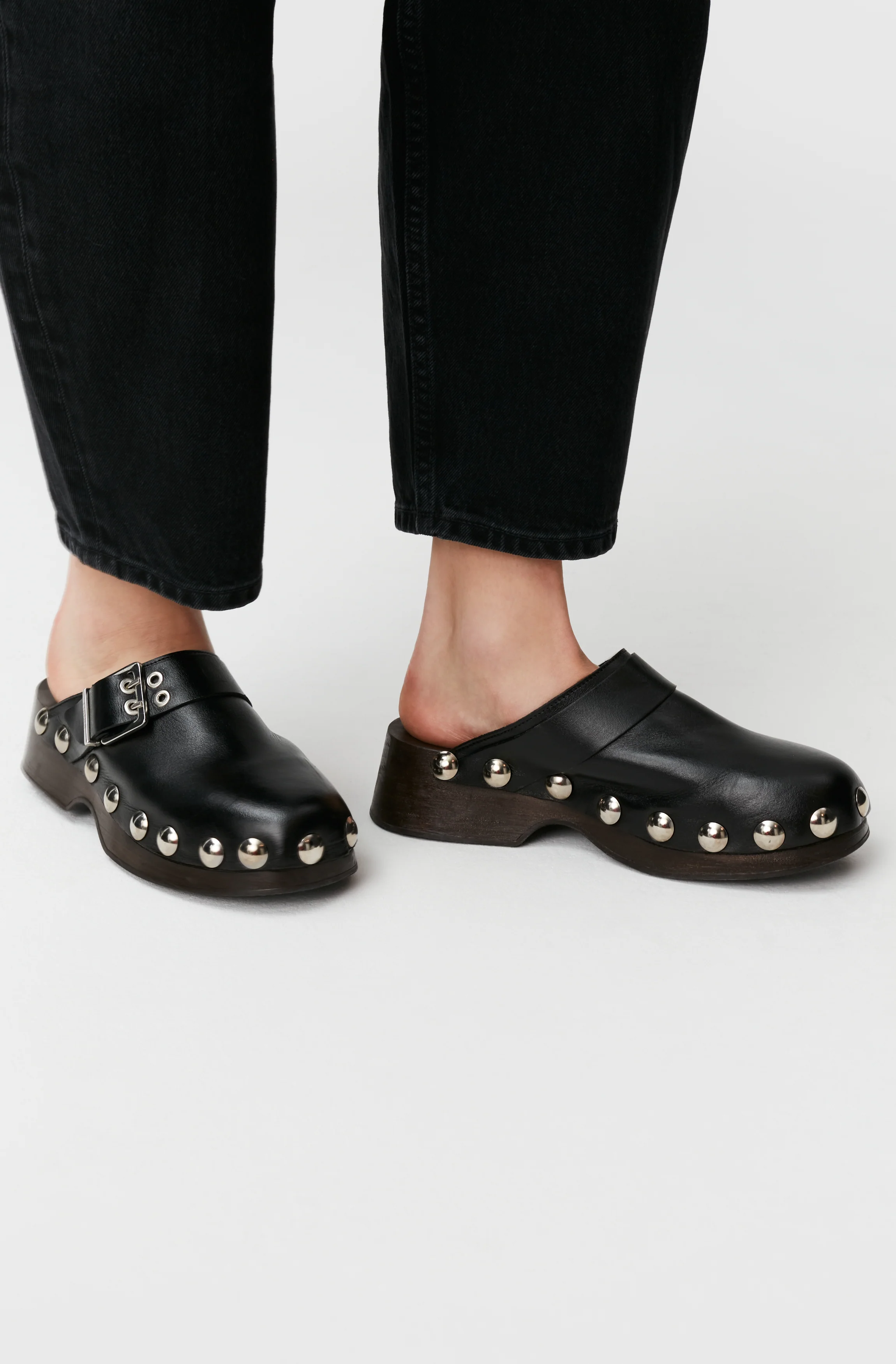 Studded Leather Clogs | Black - Image 4