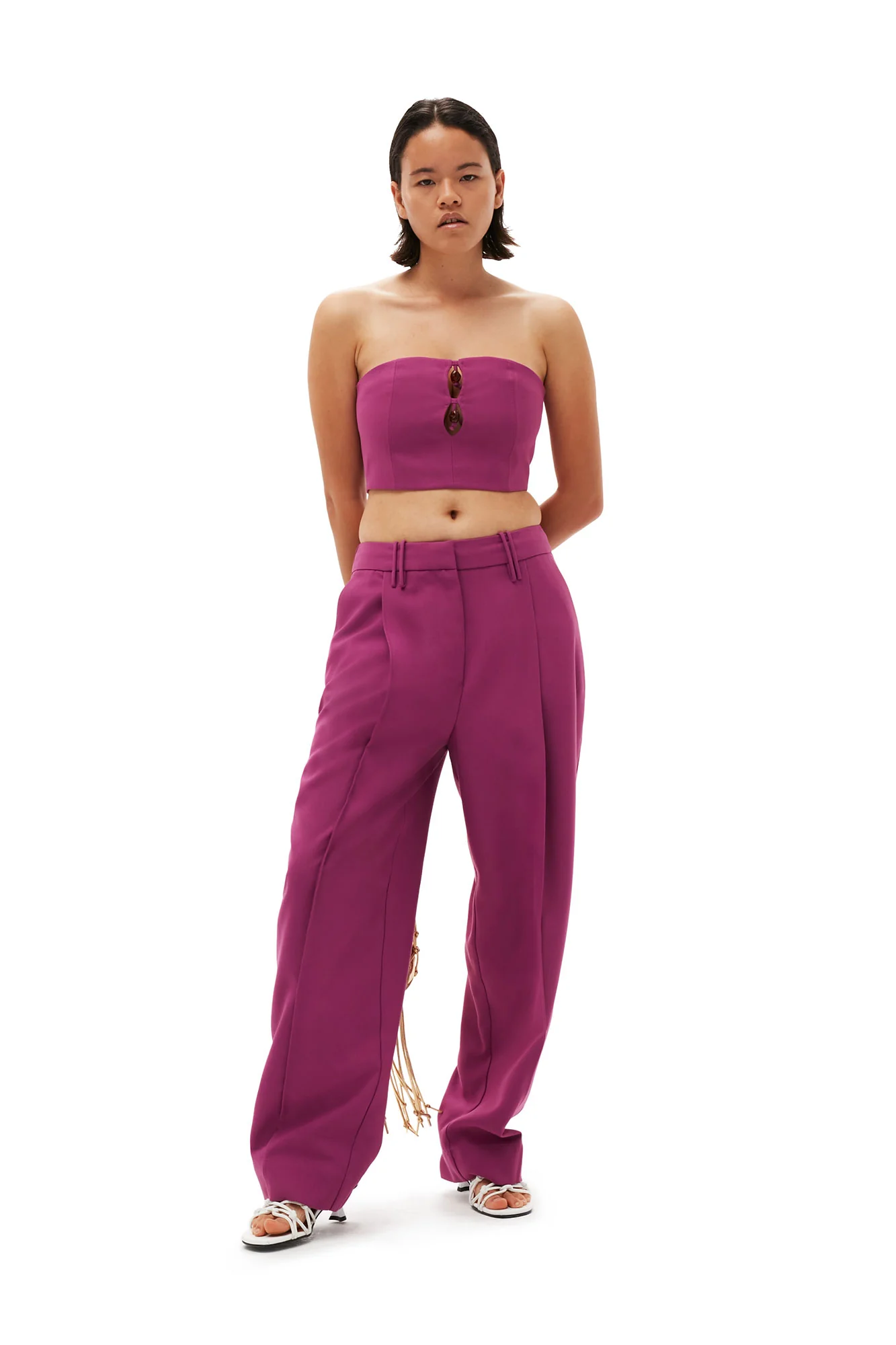 Summer Suiting Relaxed Pleated Trousers | Purple Wine - Image 5