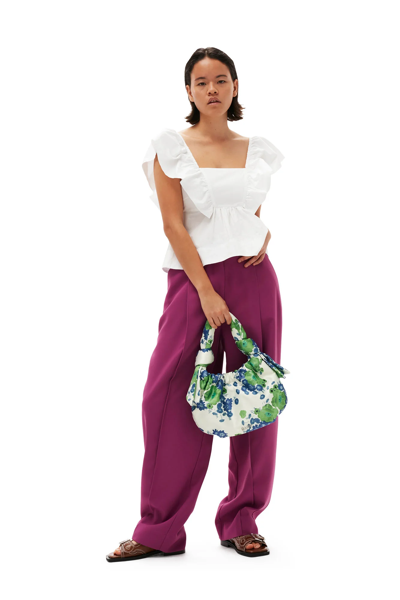 Summer Suiting Relaxed Pleated Trousers | Purple Wine - Image 8