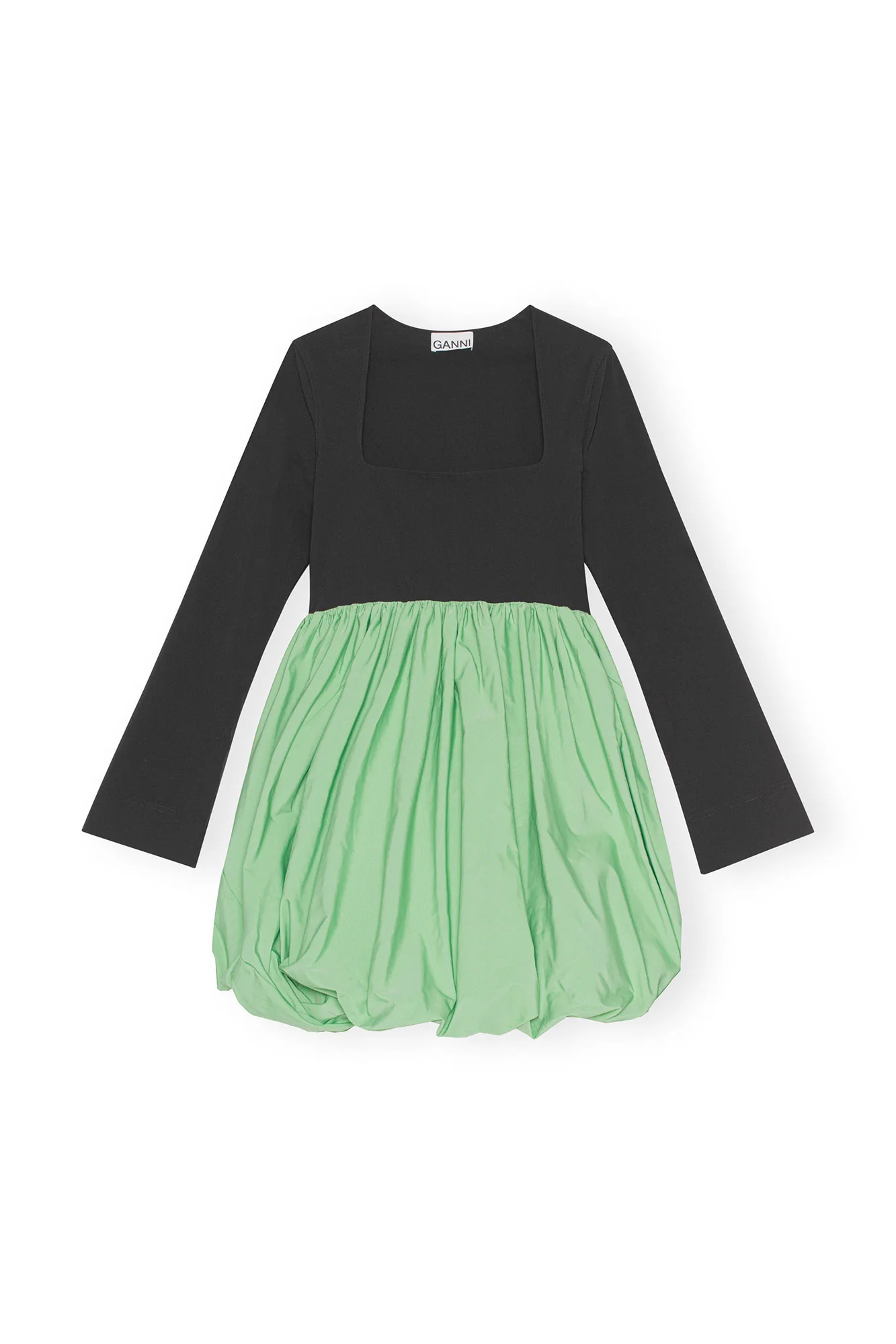 Taffeta Balloon Mini Dress | Black