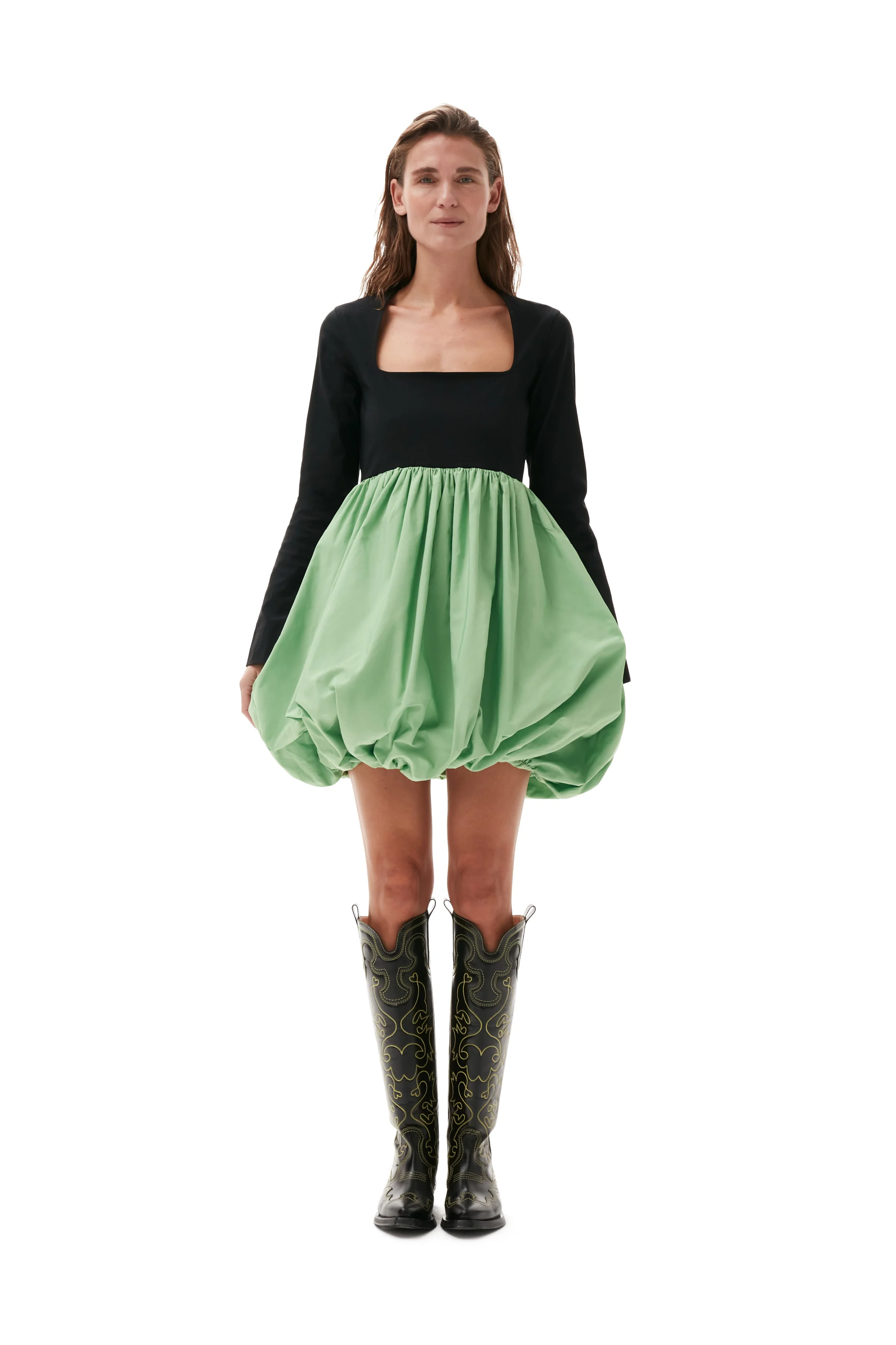 Taffeta Balloon Mini Dress | Black - Image 3