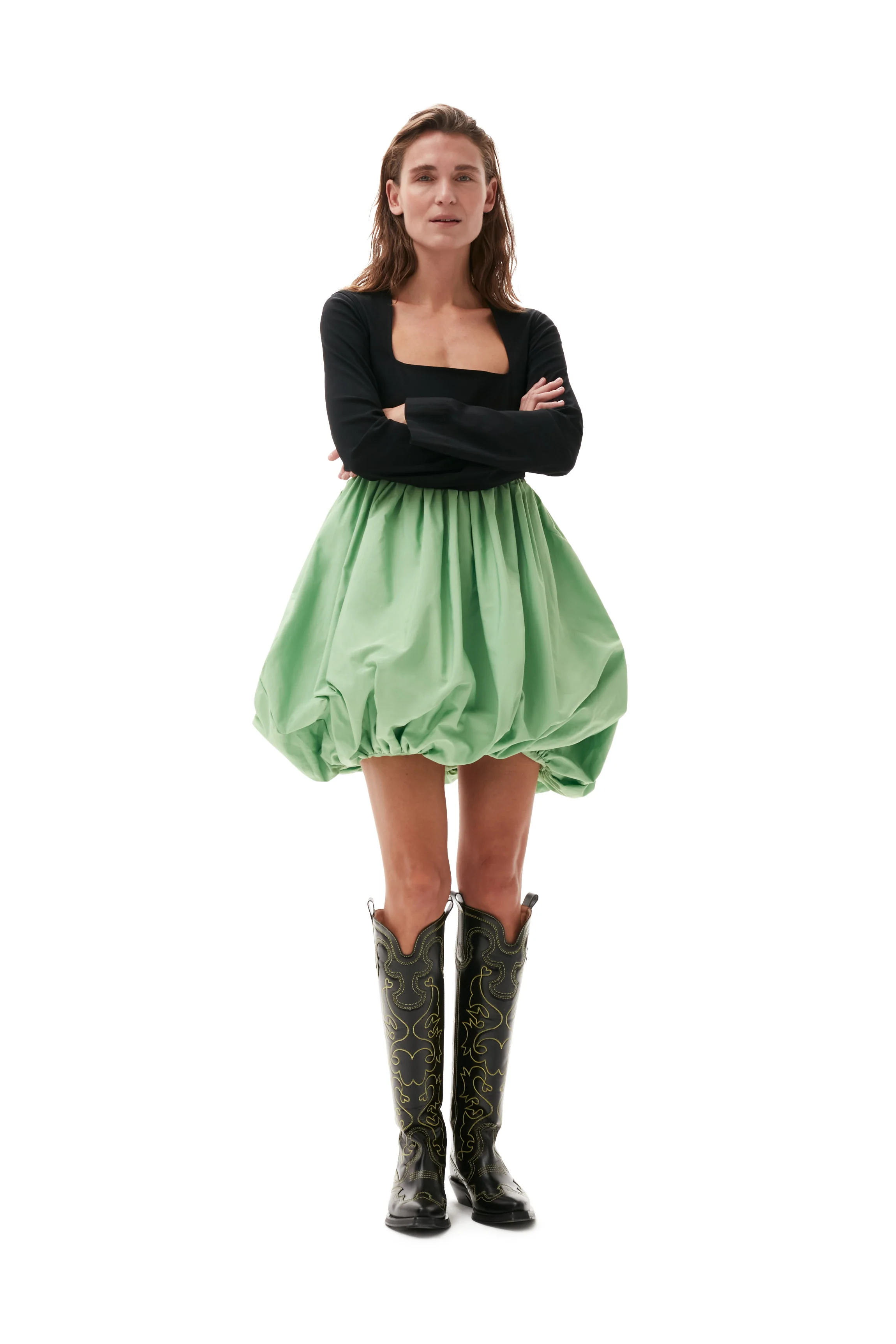 Taffeta Balloon Mini Dress | Black - Image 4