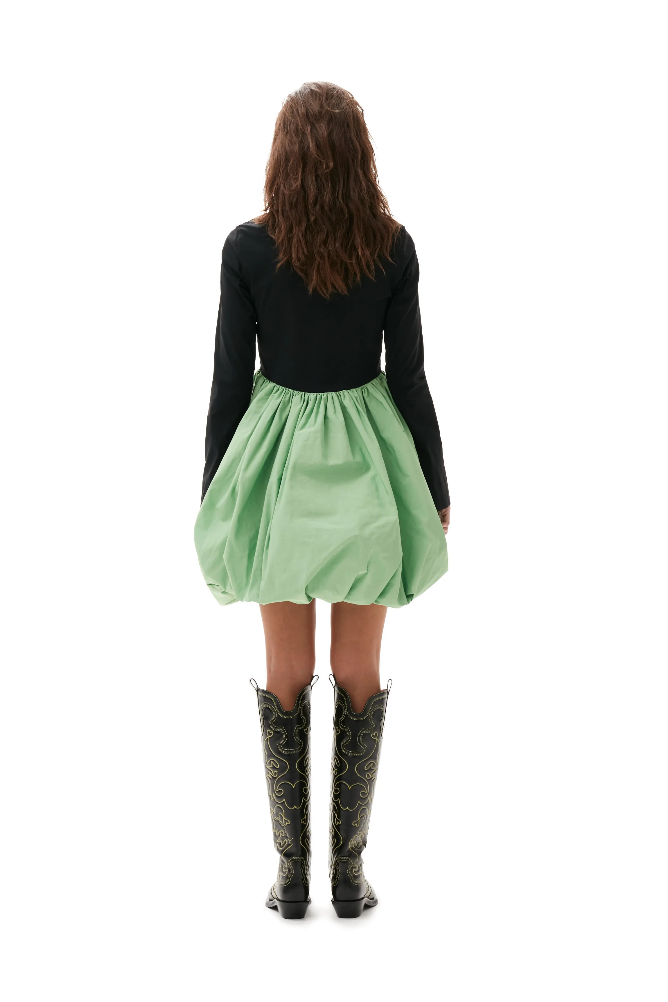 Taffeta Balloon Mini Dress | Black - Image 5
