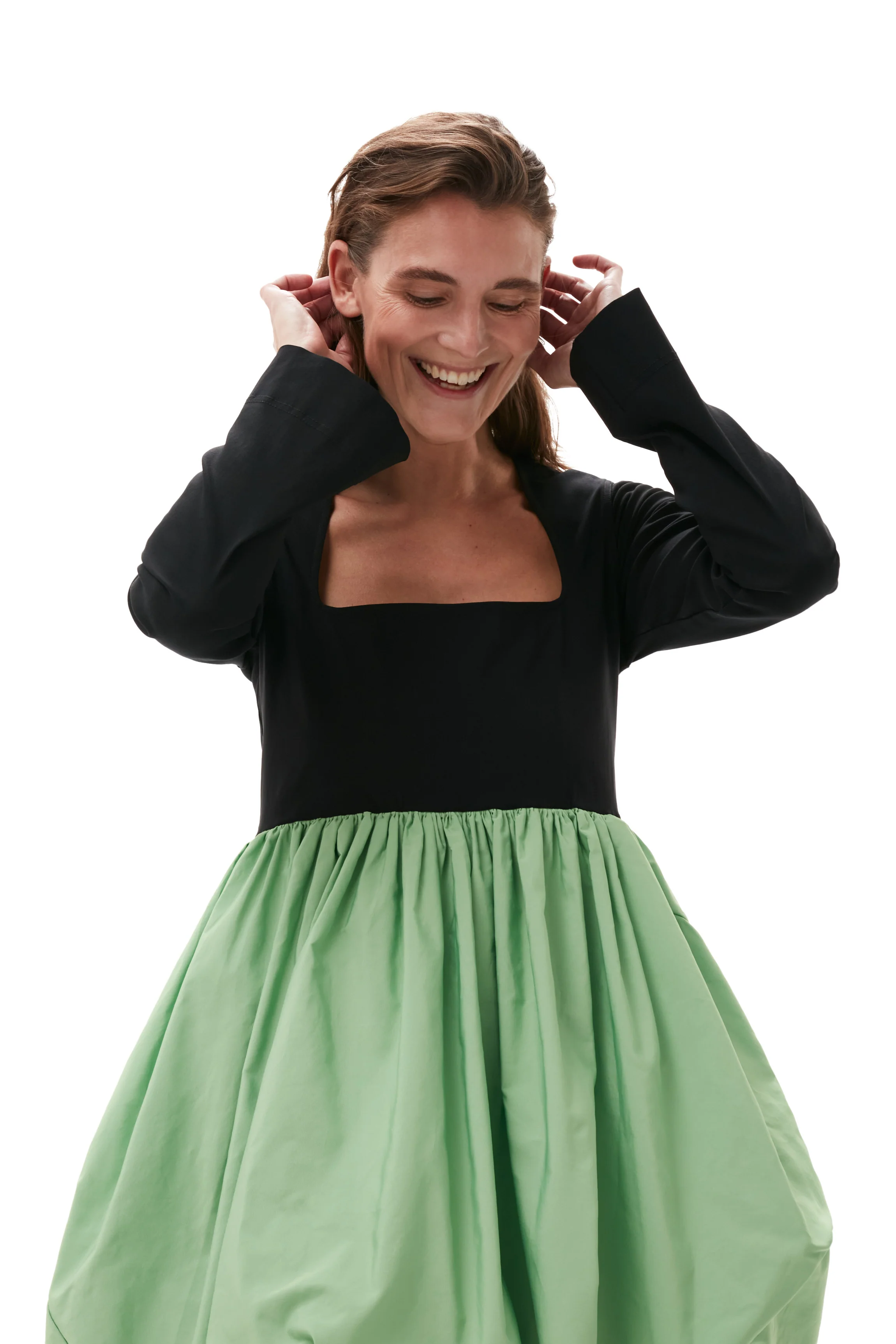 Taffeta Balloon Mini Dress | Black - Image 6