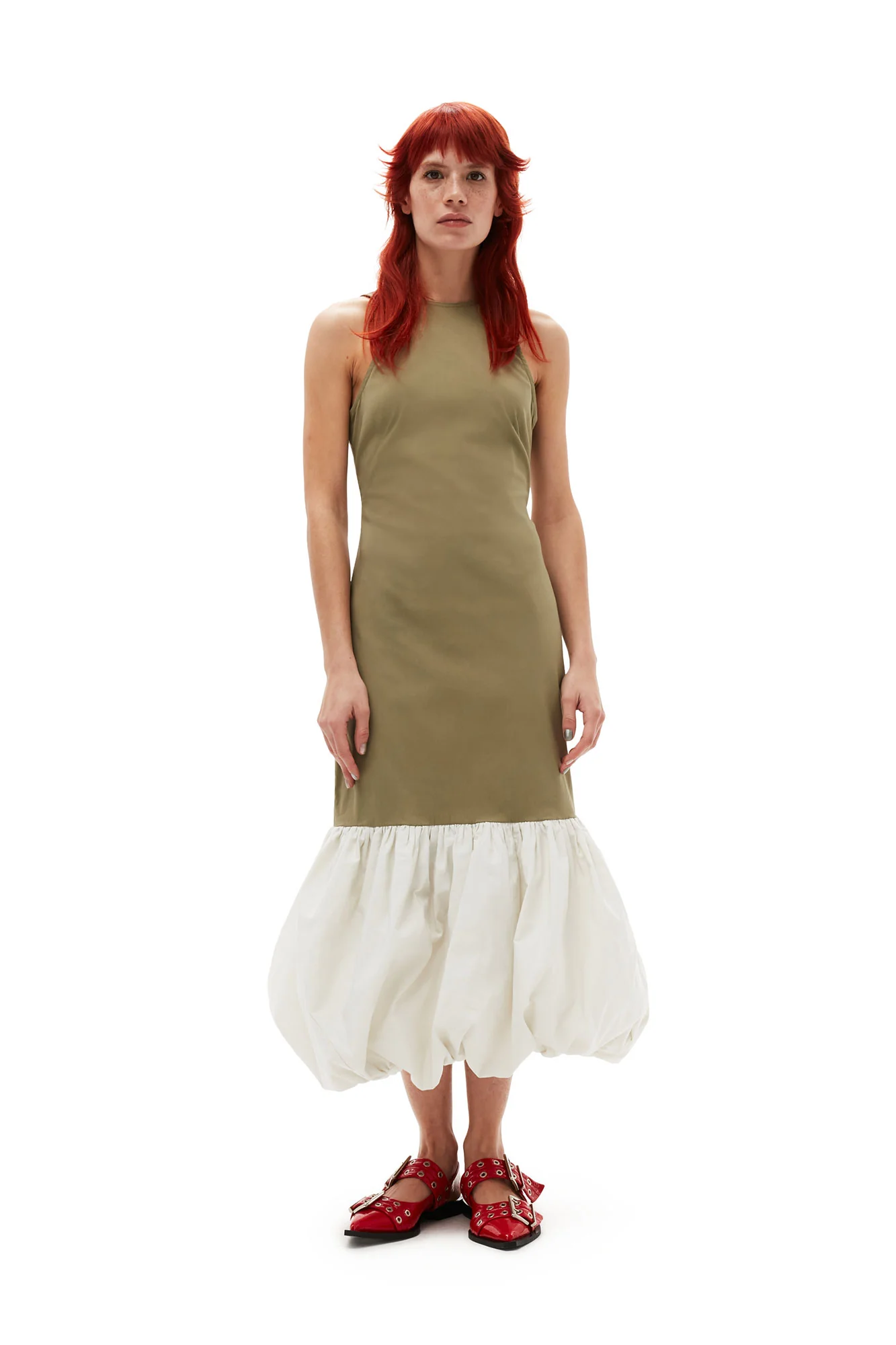 Taffeta Mix Open Back Dress | Aloe - Image 3