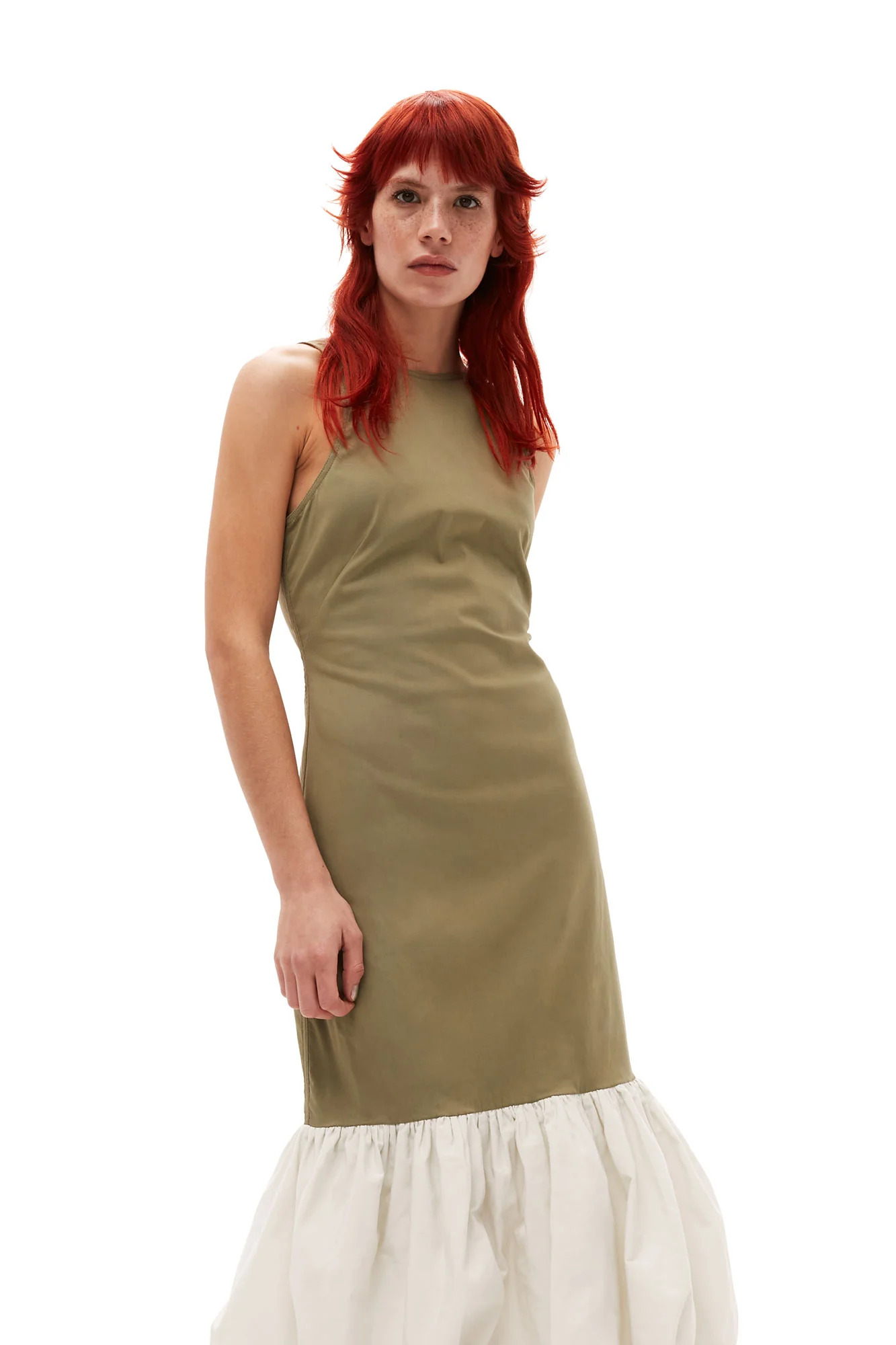 Taffeta Mix Open Back Dress | Aloe - Image 4
