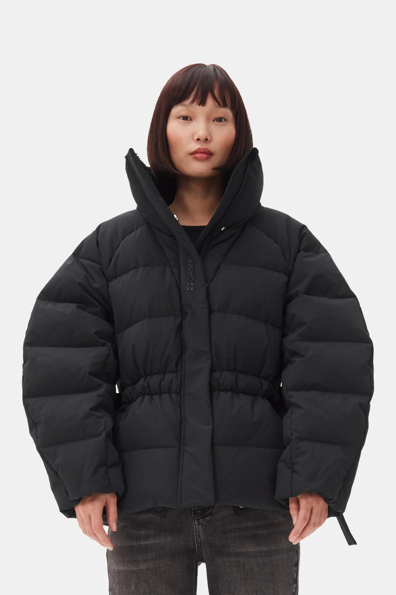 Tech Seersucker Oversized Puffer Jacket | Black - Image 3