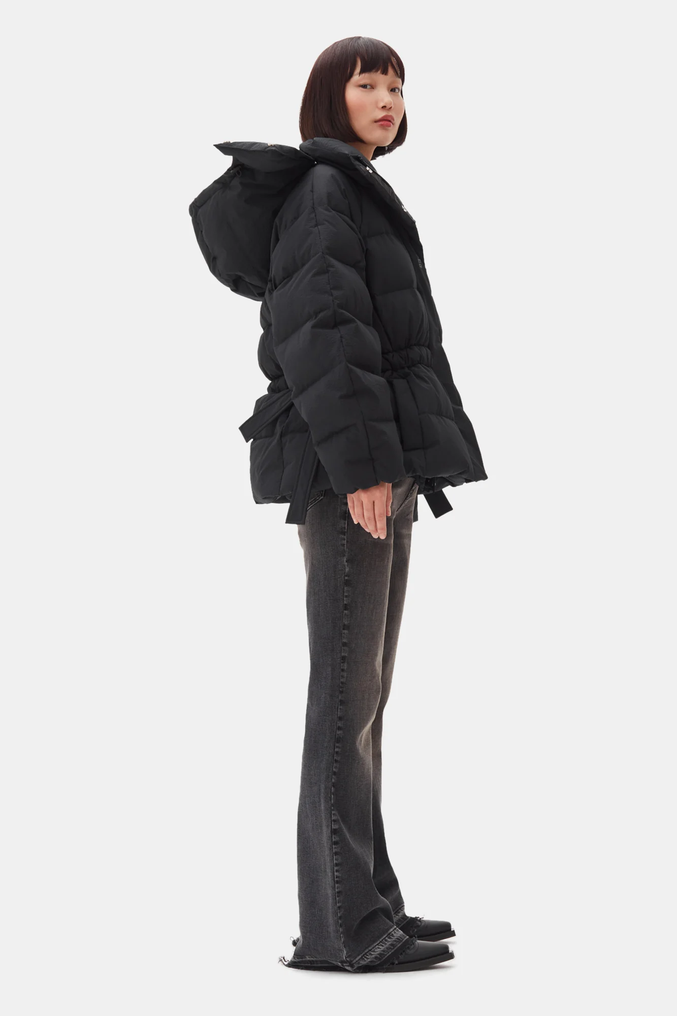 Tech Seersucker Oversized Puffer Jacket | Black - Image 5