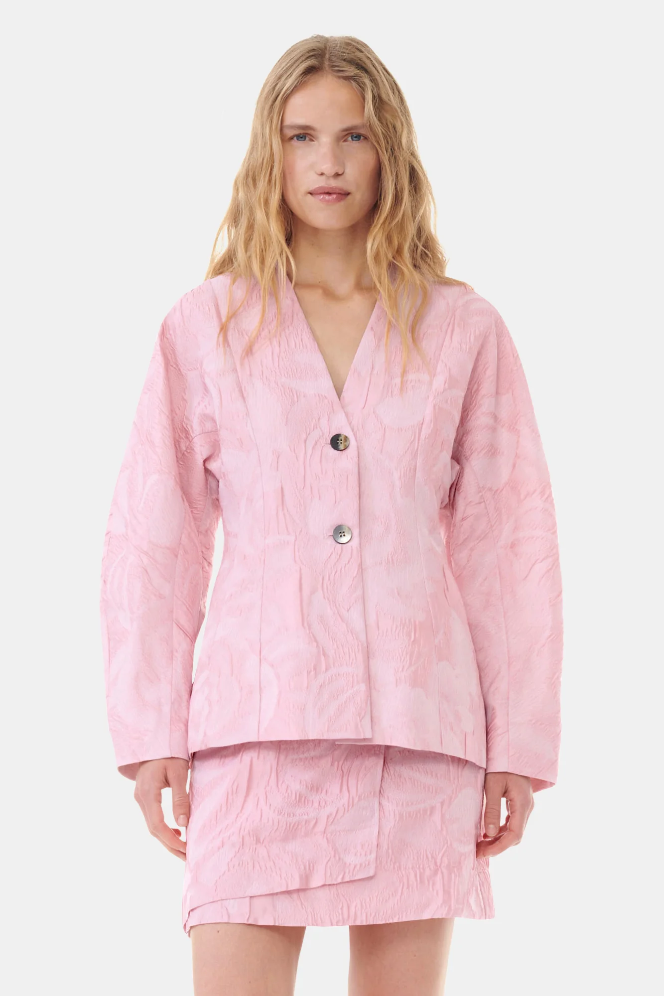 Textured Cloque Curve Sleeve Blazer | Bleached Mauve - Image 3