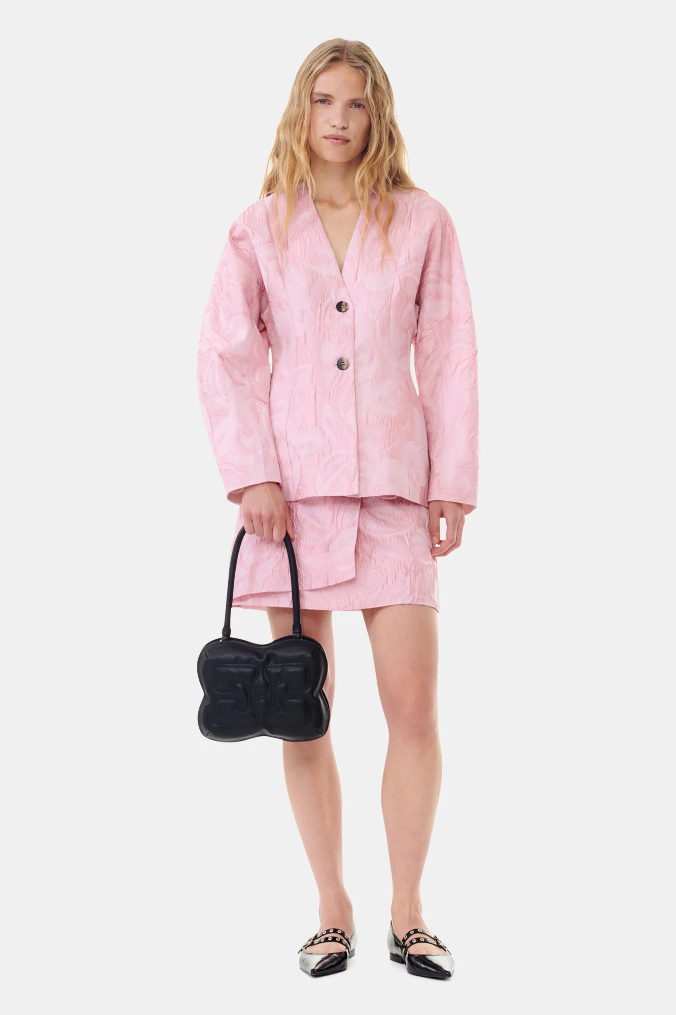 Textured Cloque Curve Sleeve Blazer | Bleached Mauve - Image 4