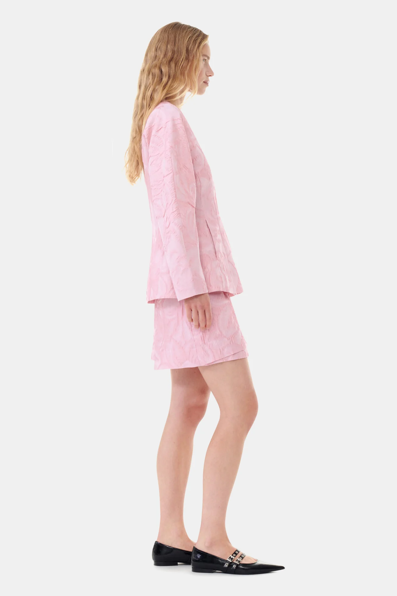 Textured Cloque Curve Sleeve Blazer | Bleached Mauve - Image 5