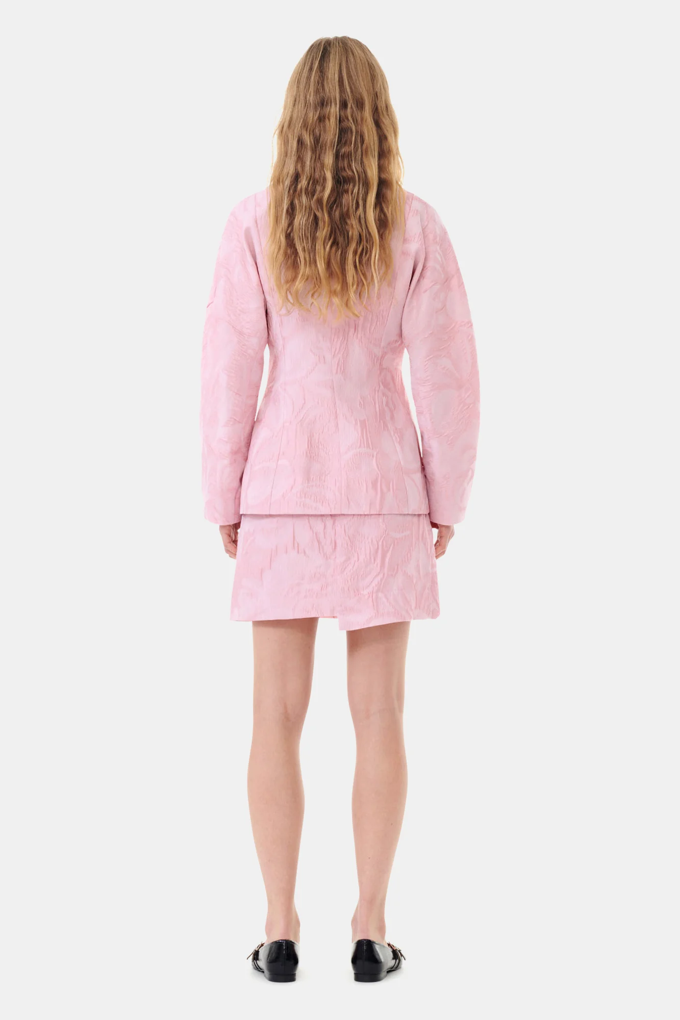 Textured Cloque Curve Sleeve Blazer | Bleached Mauve - Image 6
