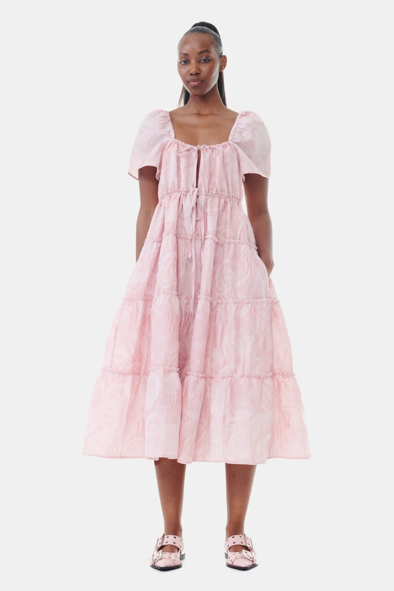 Textured Cloque Layer Dress | Bleached Mauve - Image 3