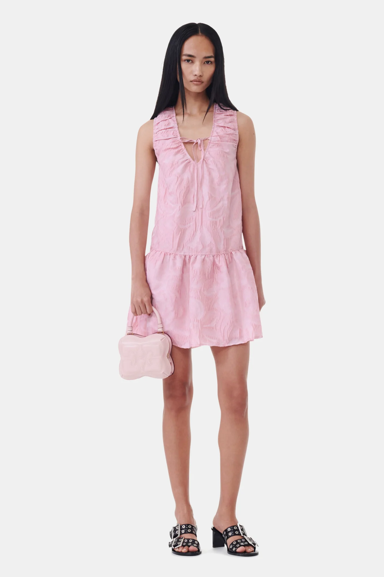 Textured Cloque Mini Dress | Bleached Mauve - Image 3