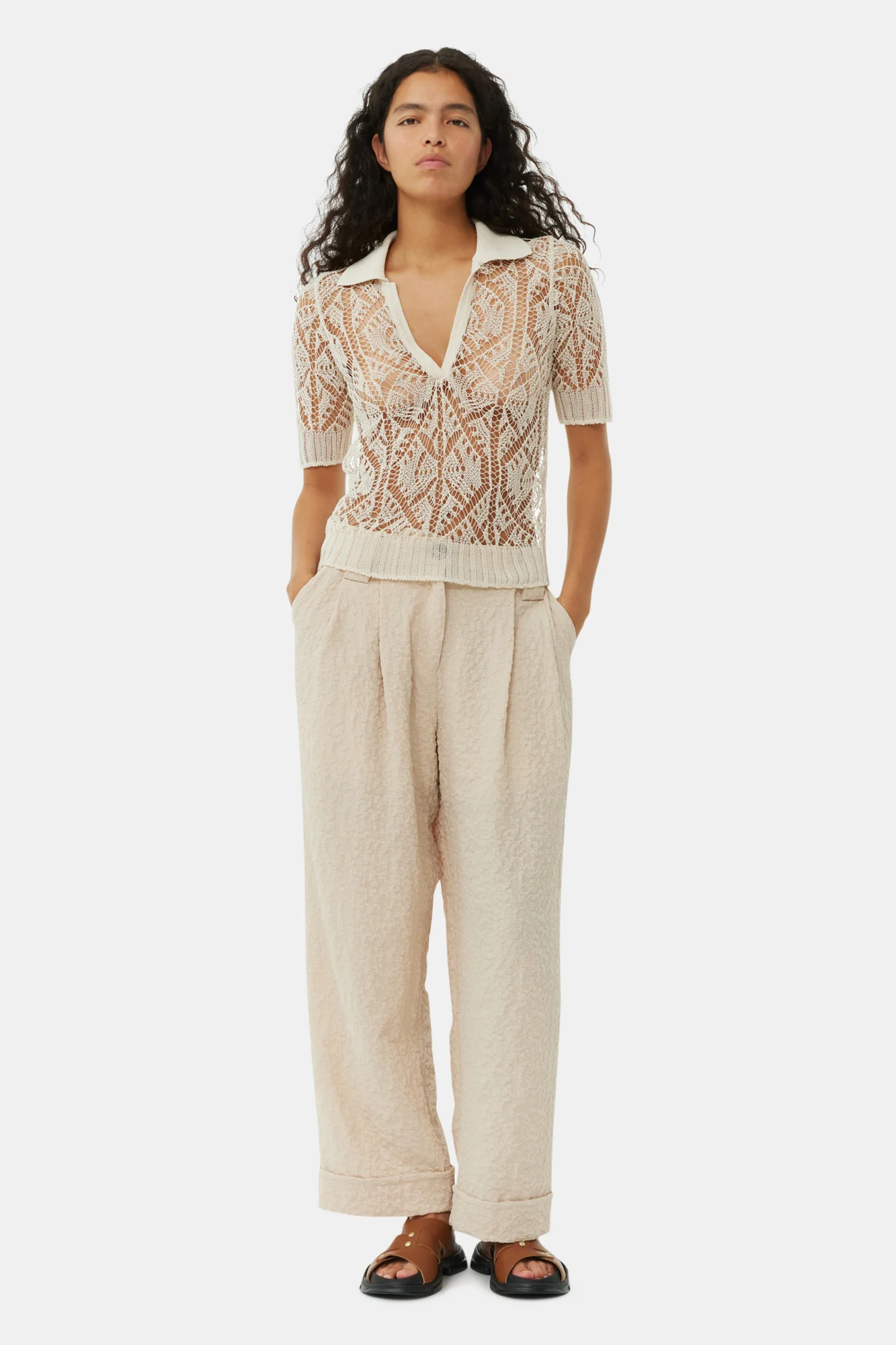 Textured Suiting Mid Waist Trousers | Oyster Gray - Image 3