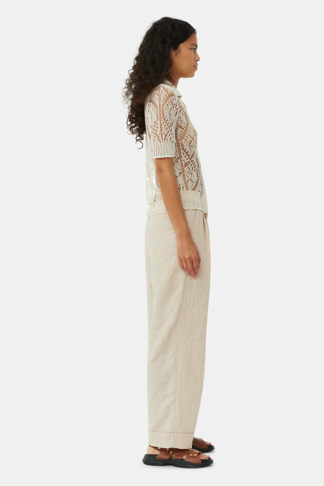 Textured Suiting Mid Waist Trousers | Oyster Gray - Image 5