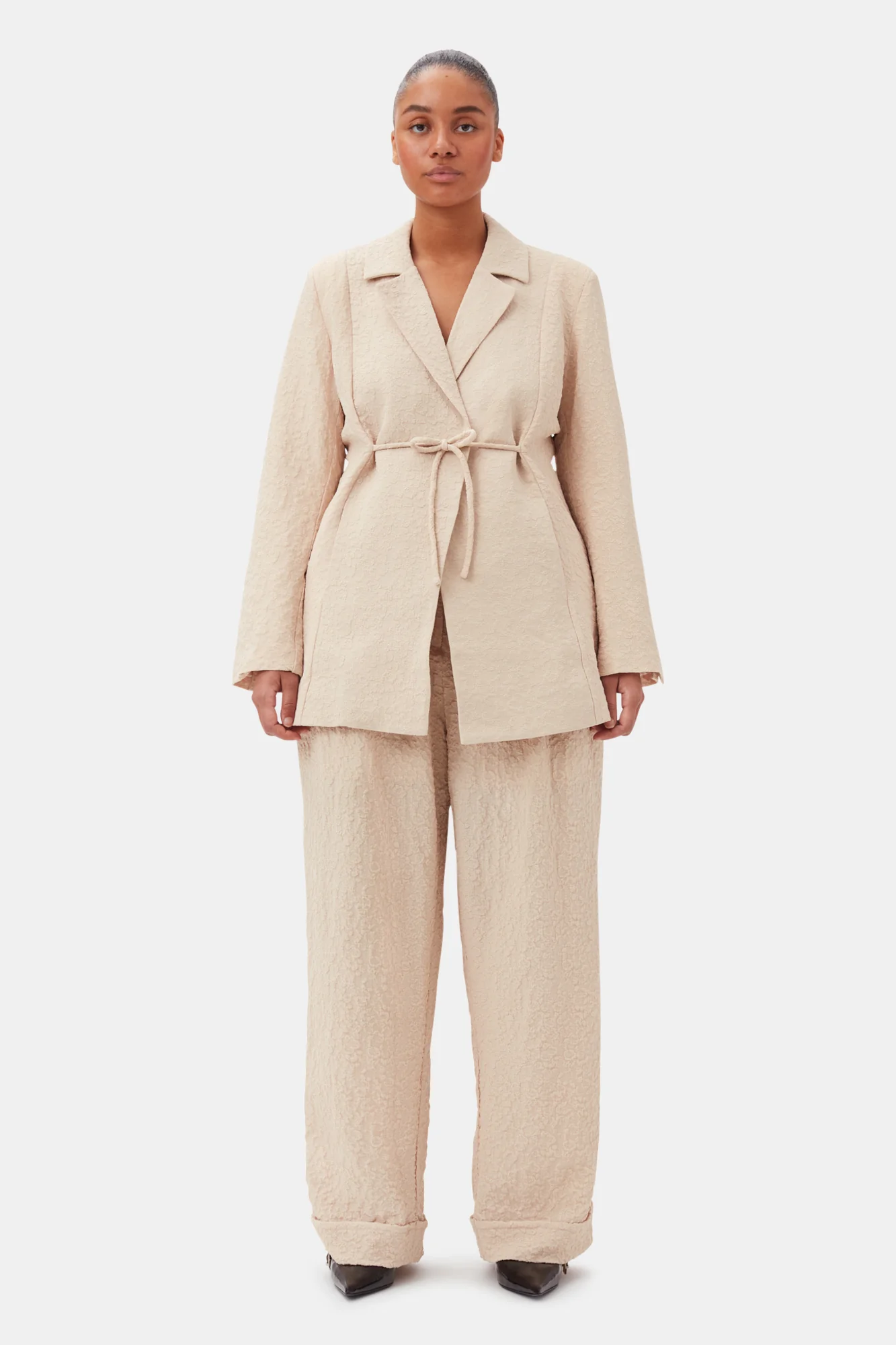 Textured Suiting Mid Waist Trousers | Oyster Gray - Image 7