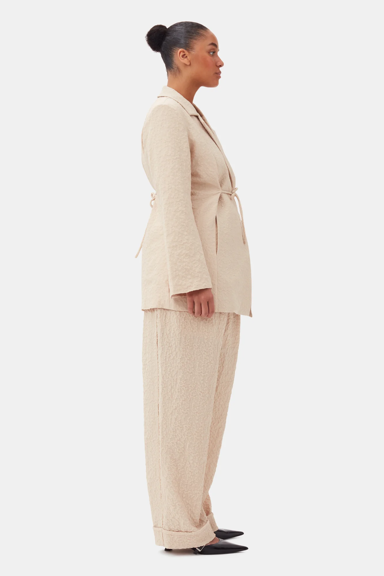 Textured Suiting Mid Waist Trousers | Oyster Gray - Image 8