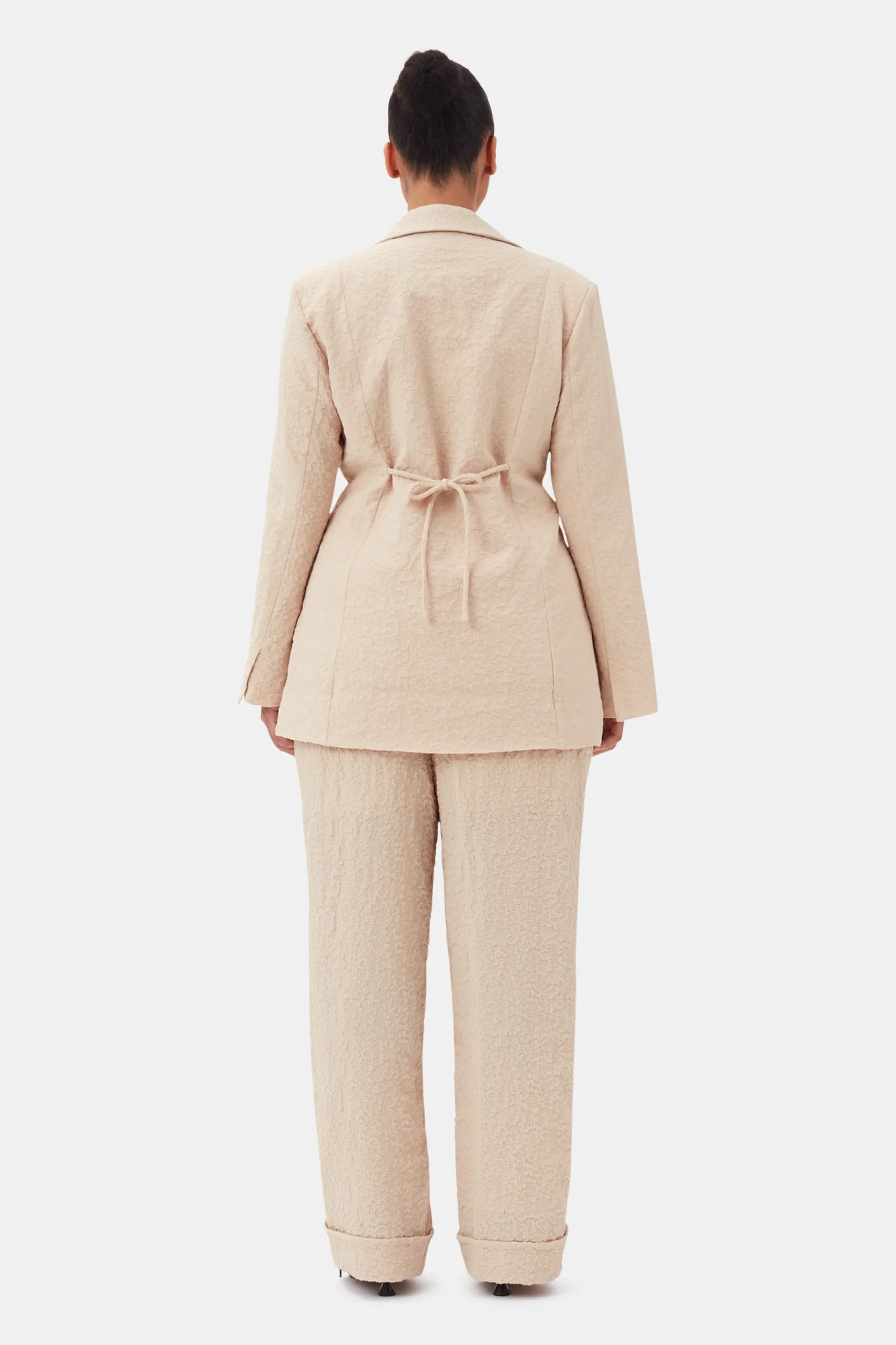 Textured Suiting Mid Waist Trousers | Oyster Gray - Image 9