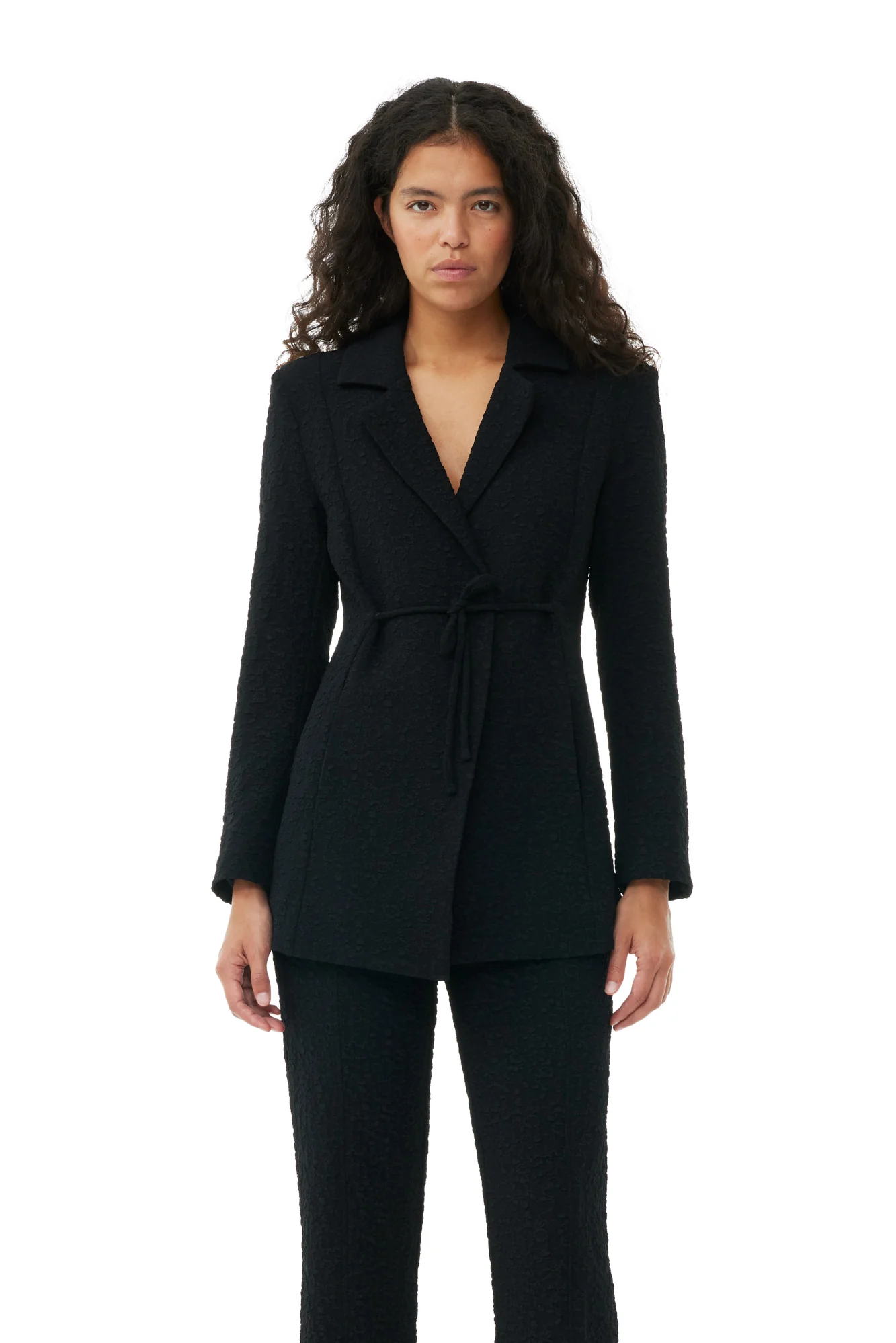 Textured Suiting Tie String Blazer | Black - Image 3