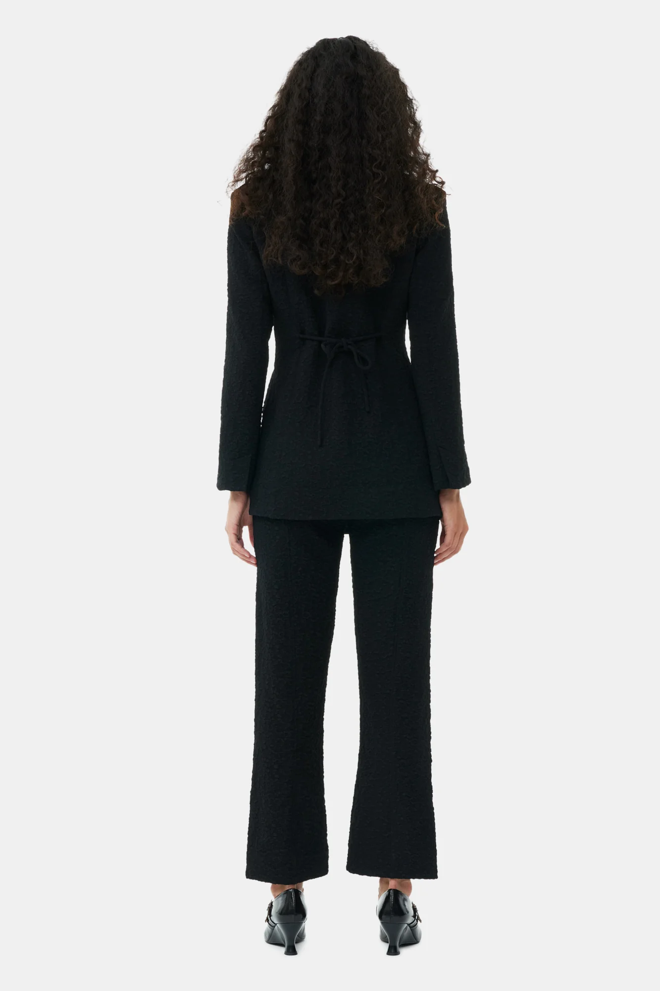 Textured Suiting Tie String Blazer | Black - Image 6