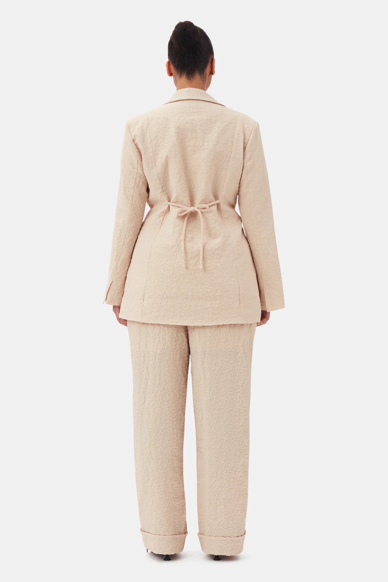 Textured Suiting Tie String Blazer | Oyster Gray - Image 10