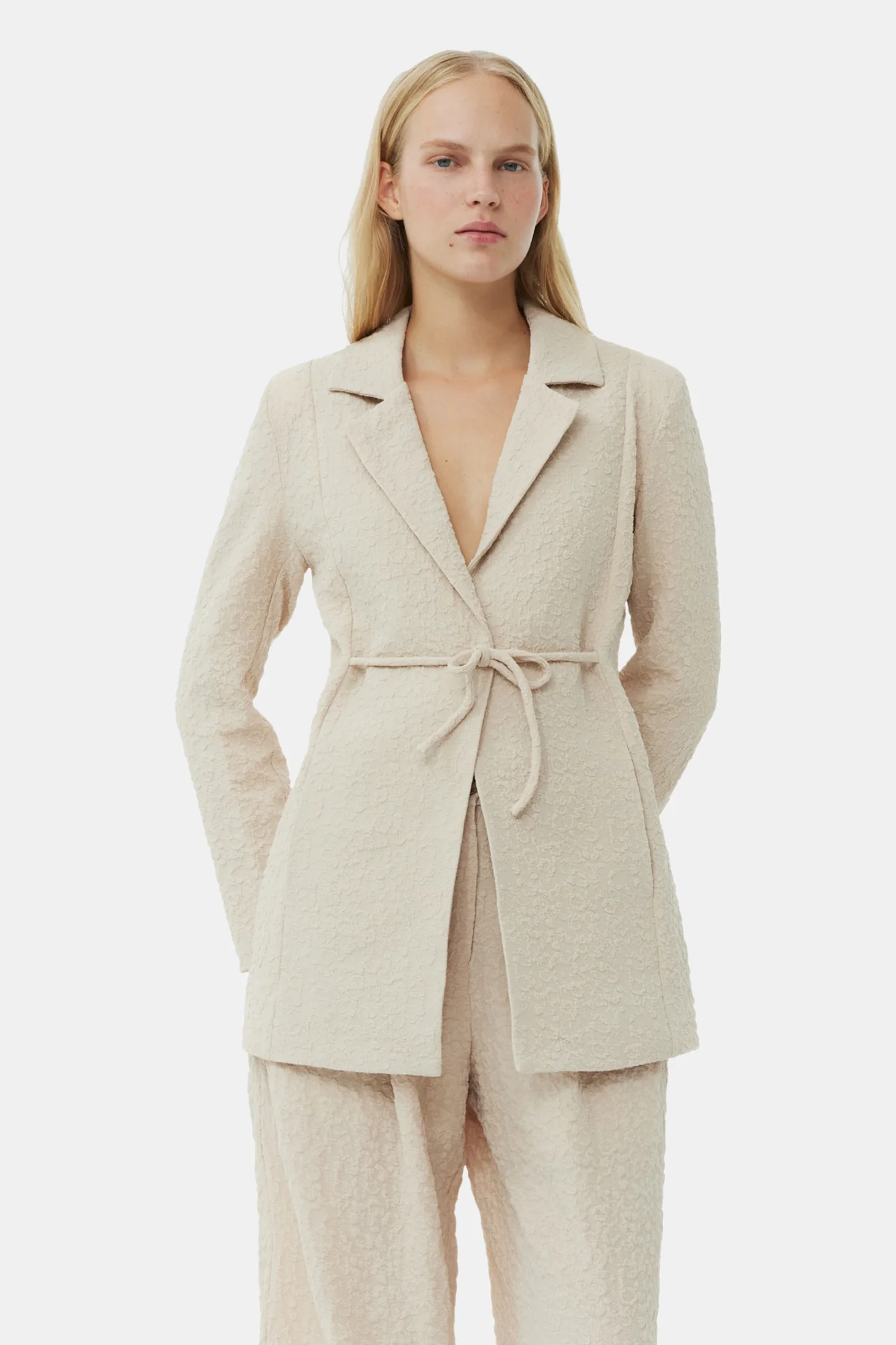 Textured Suiting Tie String Blazer | Oyster Gray - Image 3