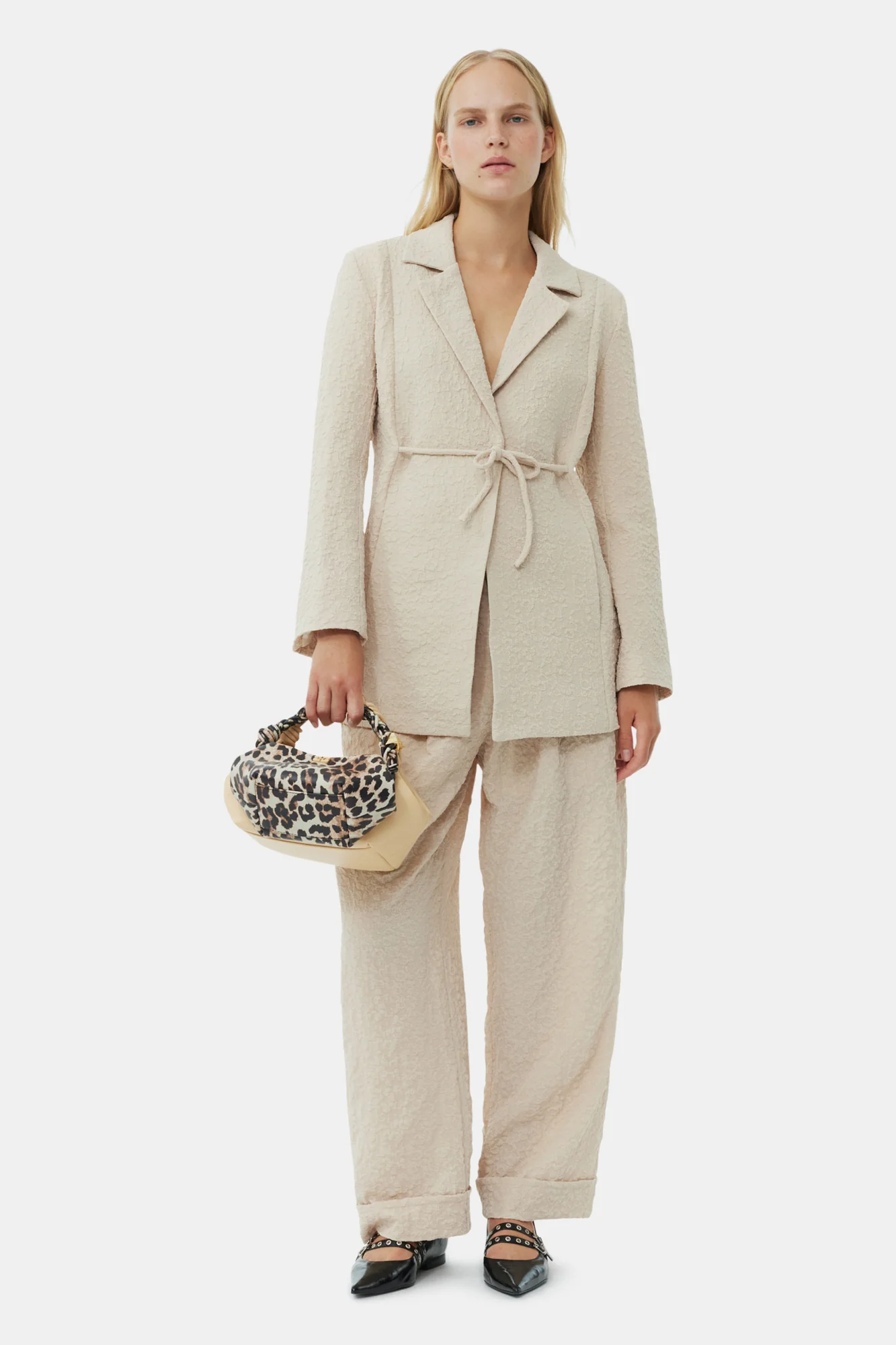 Textured Suiting Tie String Blazer | Oyster Gray - Image 4