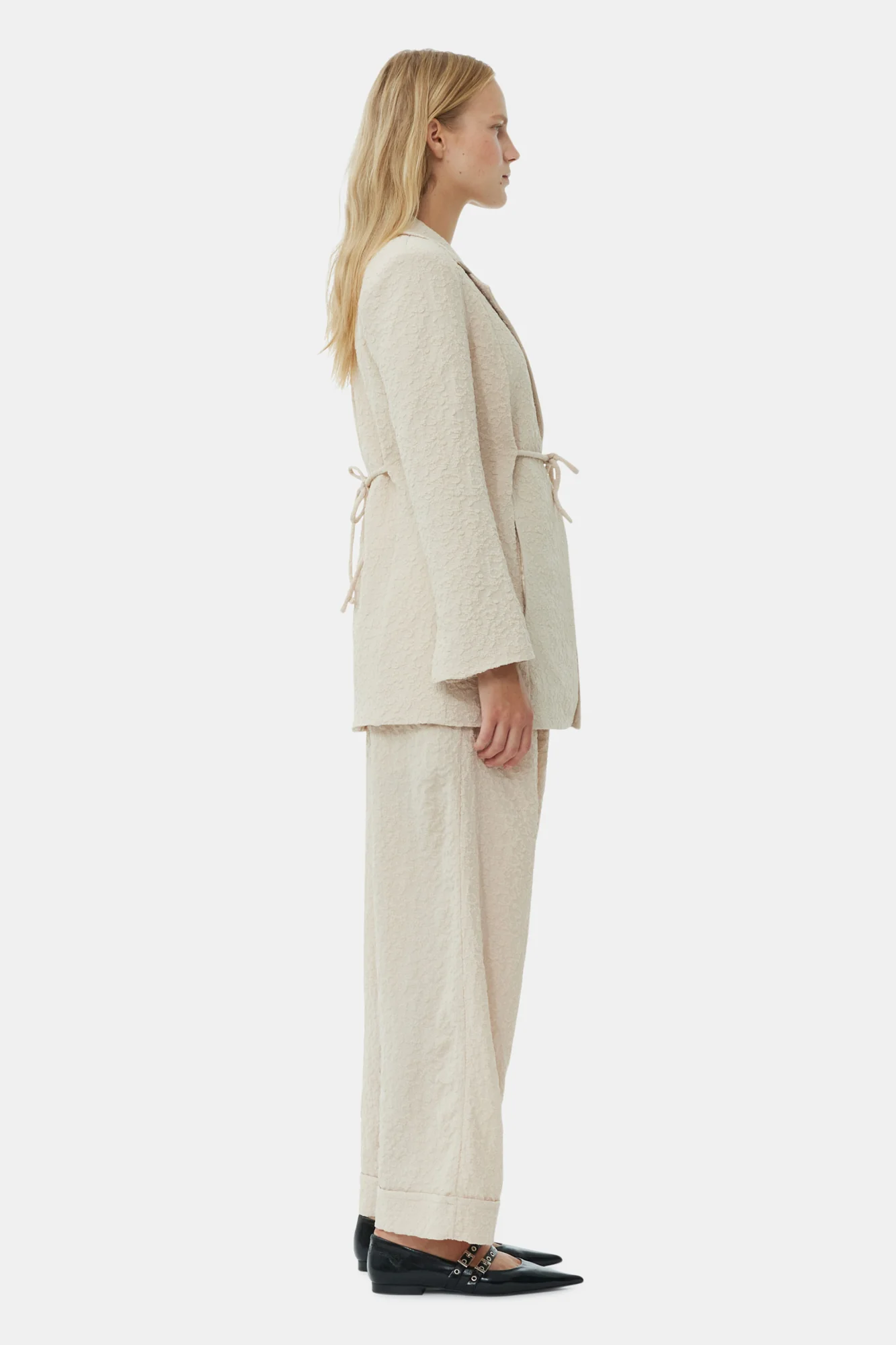 Textured Suiting Tie String Blazer | Oyster Gray - Image 5