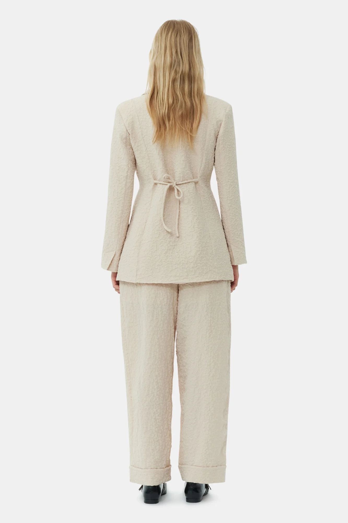 Textured Suiting Tie String Blazer | Oyster Gray - Image 6