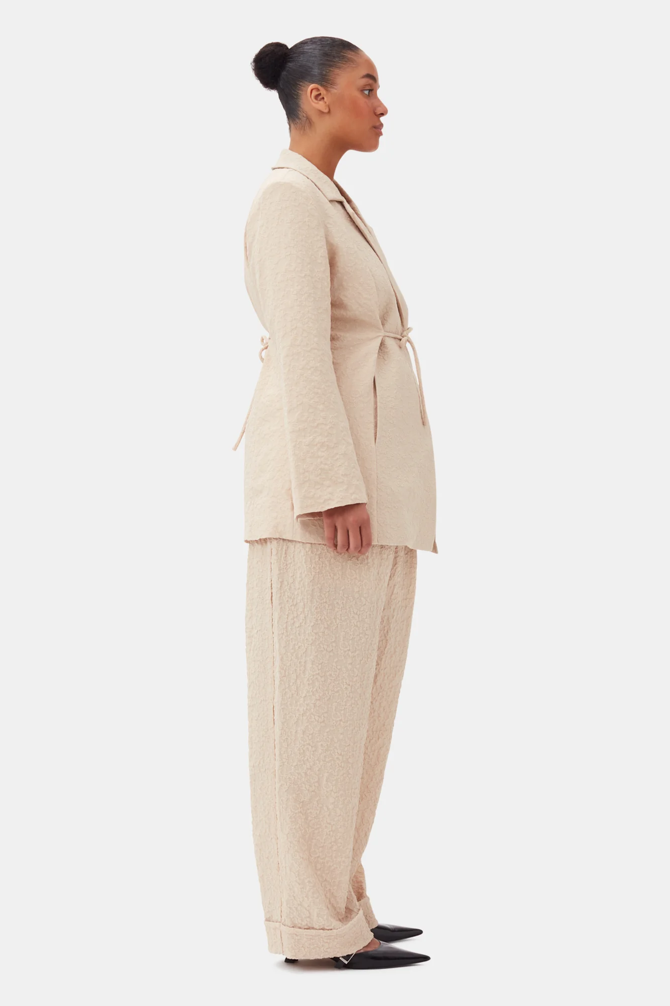 Textured Suiting Tie String Blazer | Oyster Gray - Image 9