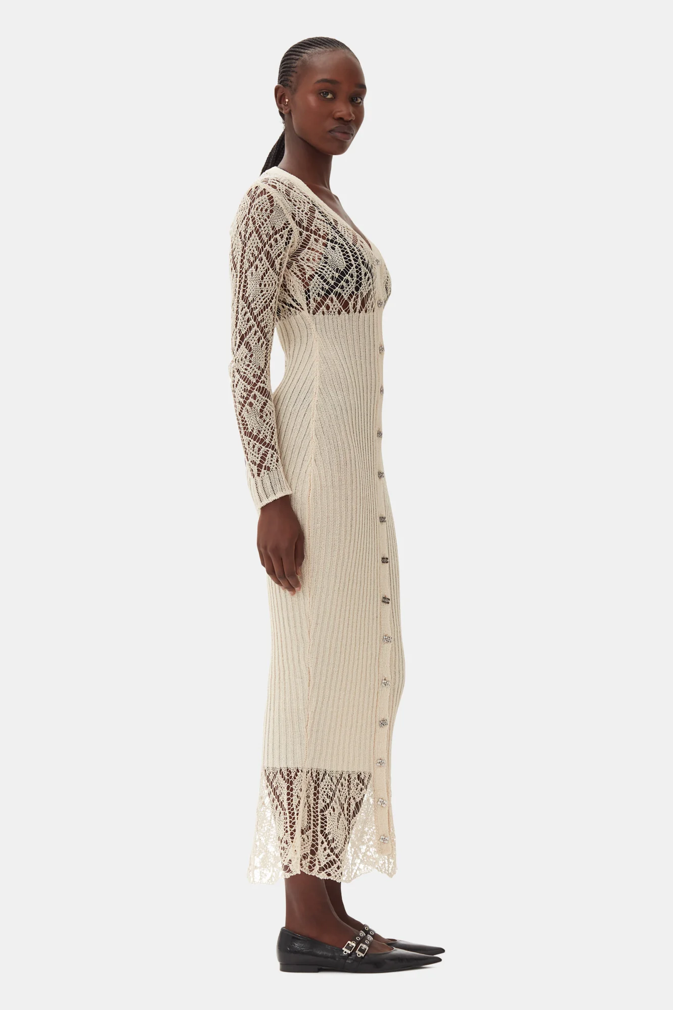 Thin Cotton Lace Button Down Maxi Dress | Egret - Image 5