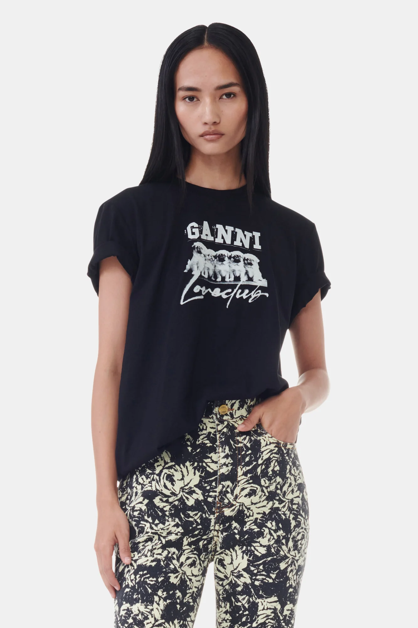 Thin Jersey Puppy Love Relaxed T-Shirt | Black - Image 3