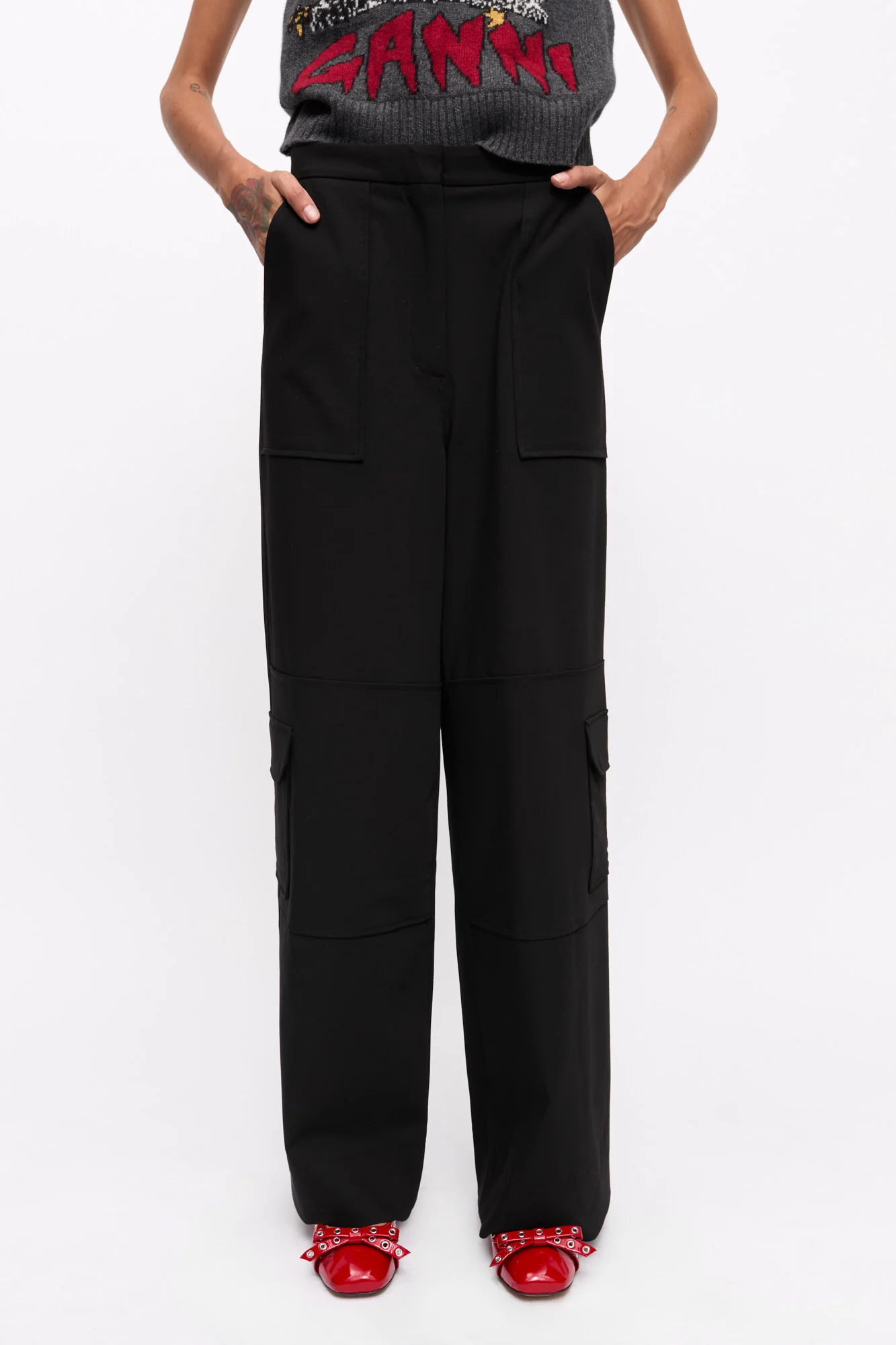 Twill Suiting Cargo Trousers | Black - Image 4